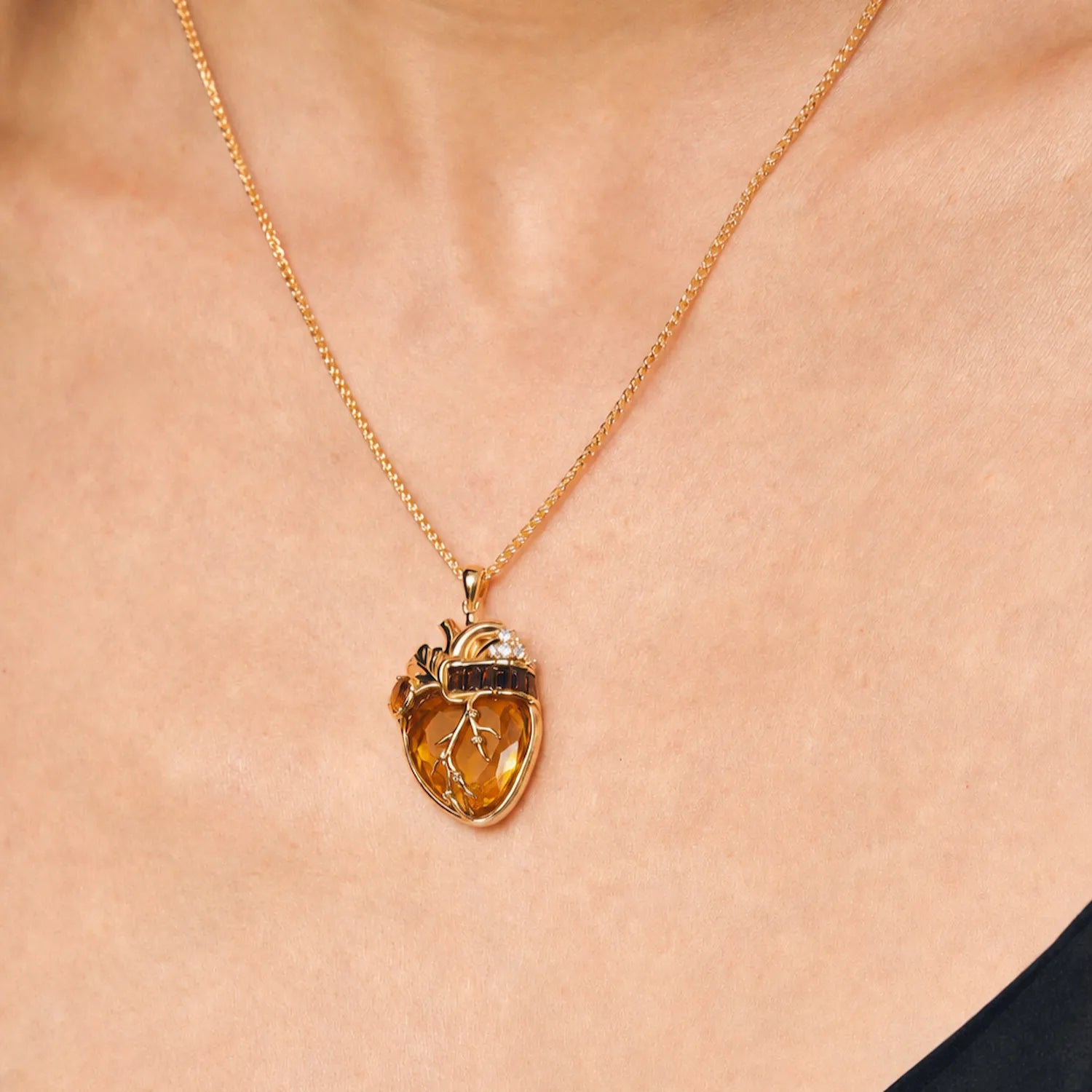 Cor Vitae Heartstone Necklace November Honey Champagne — Pre-Order