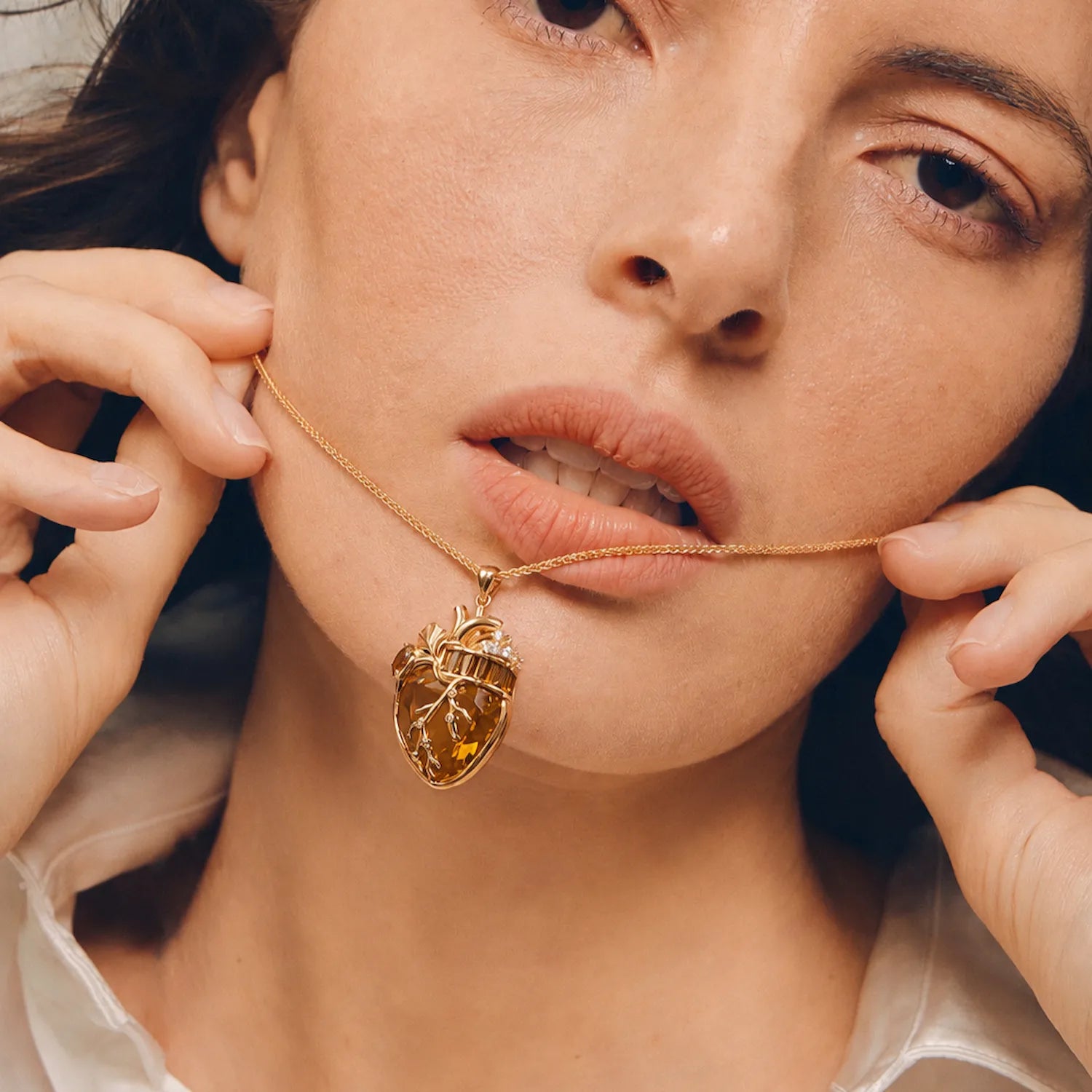 Cor Vitae Heartstone Necklace November Honey Champagne — Pre-Order