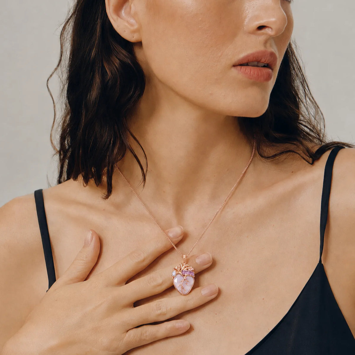 Cor Vitae Heartstone Necklace October Rose Mist — Pre-Order