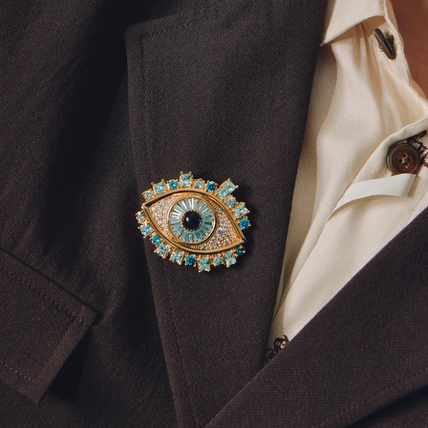 Aurea Oculus Crystal Evil Eye Statement Brooch