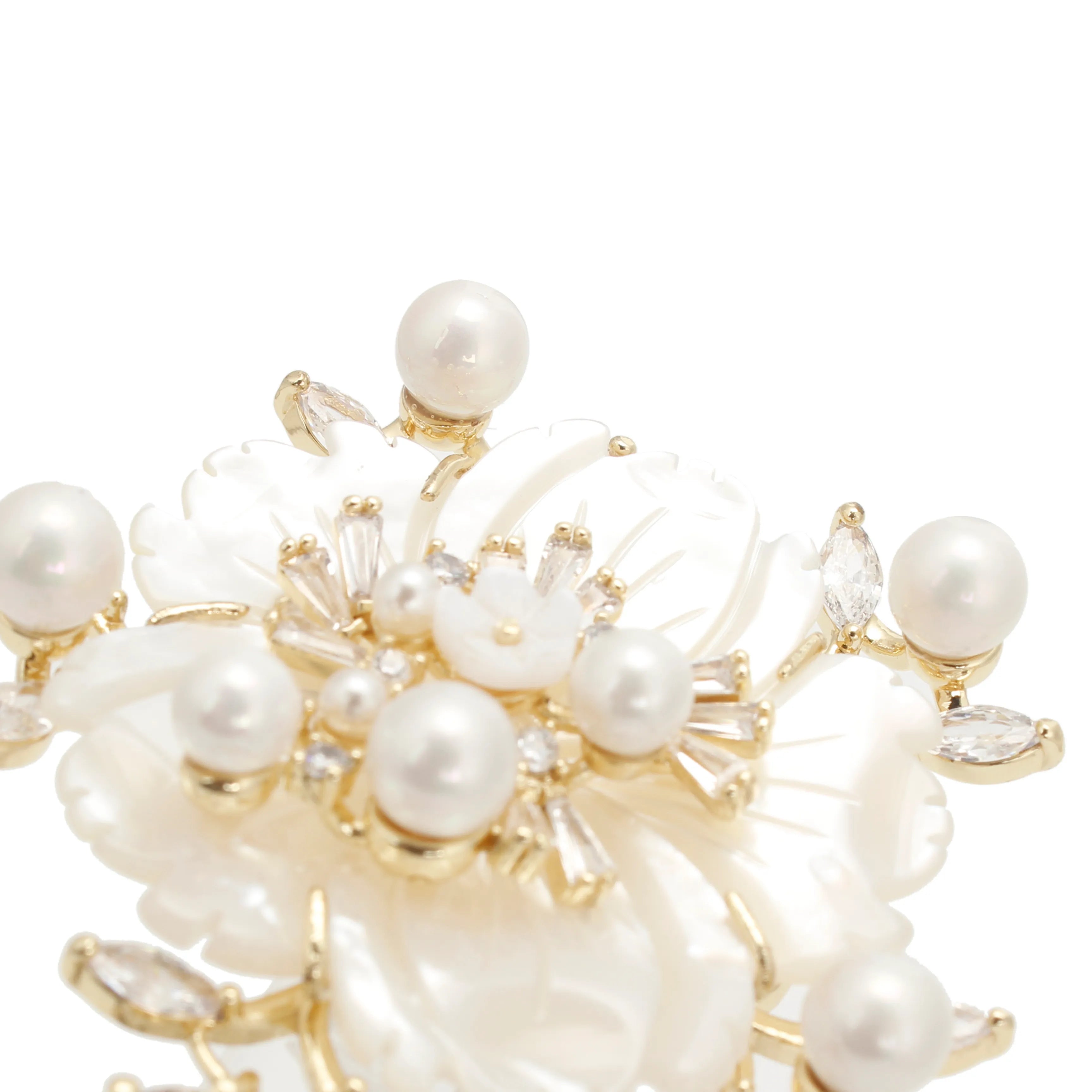 Fiore Brooch Floral Pearl and Crystal Gold Brooch