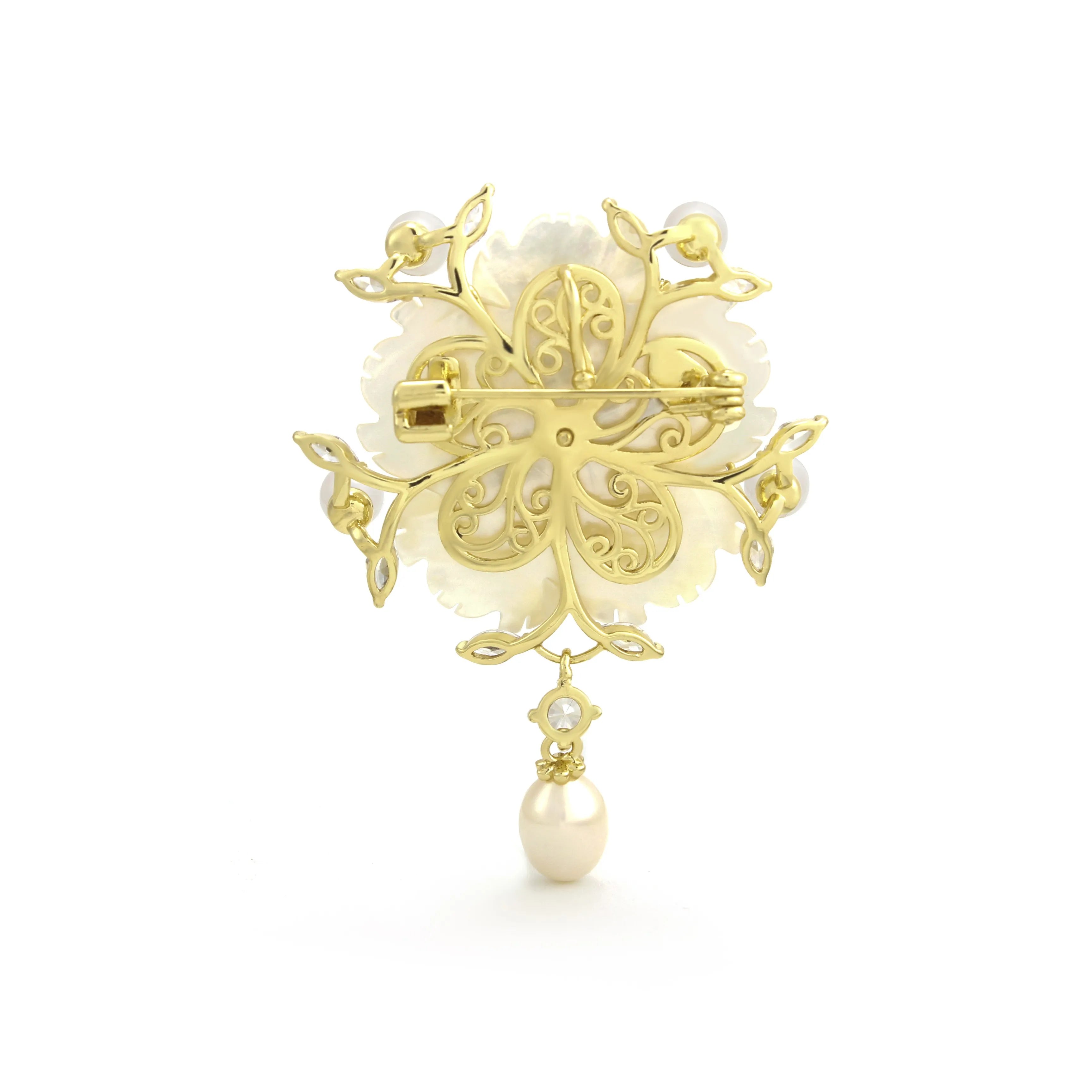 Fiore Brooch Floral Pearl and Crystal Gold Brooch