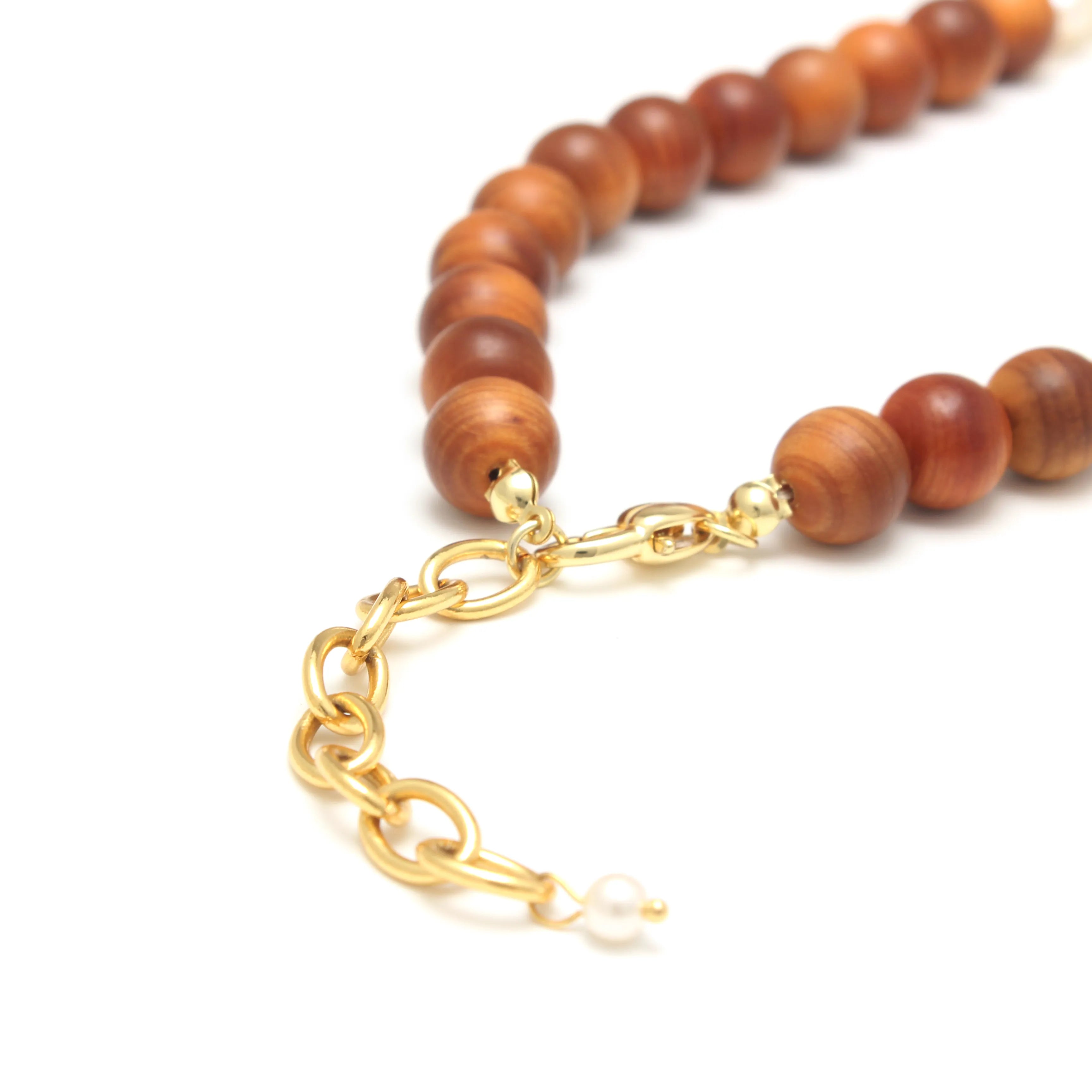 Sylva Necklace Wood and Freshwater Pearl Beaded Necklace