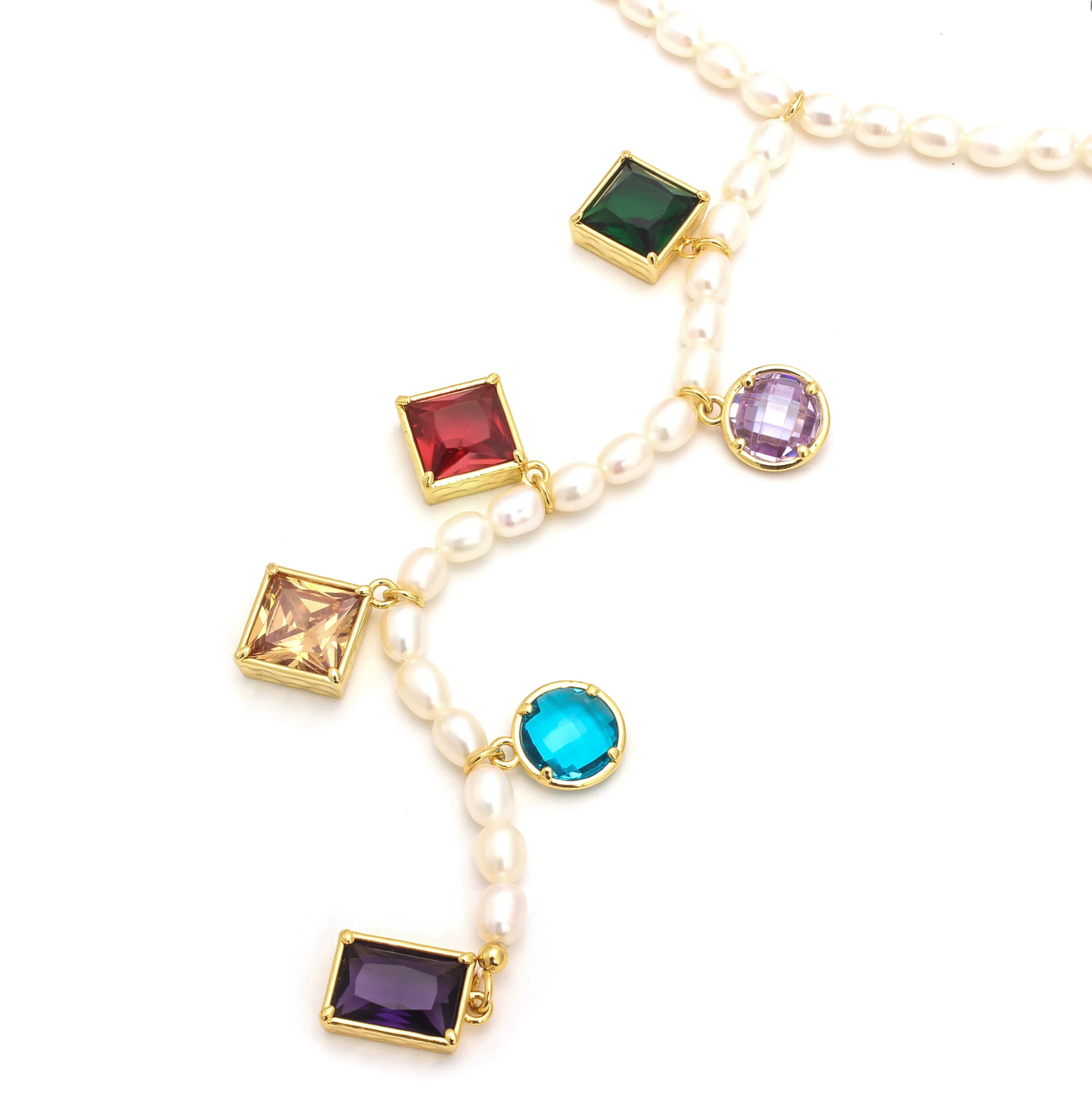 Solara Necklace Long Freshwater Pearl Necklace with Amber Accents
