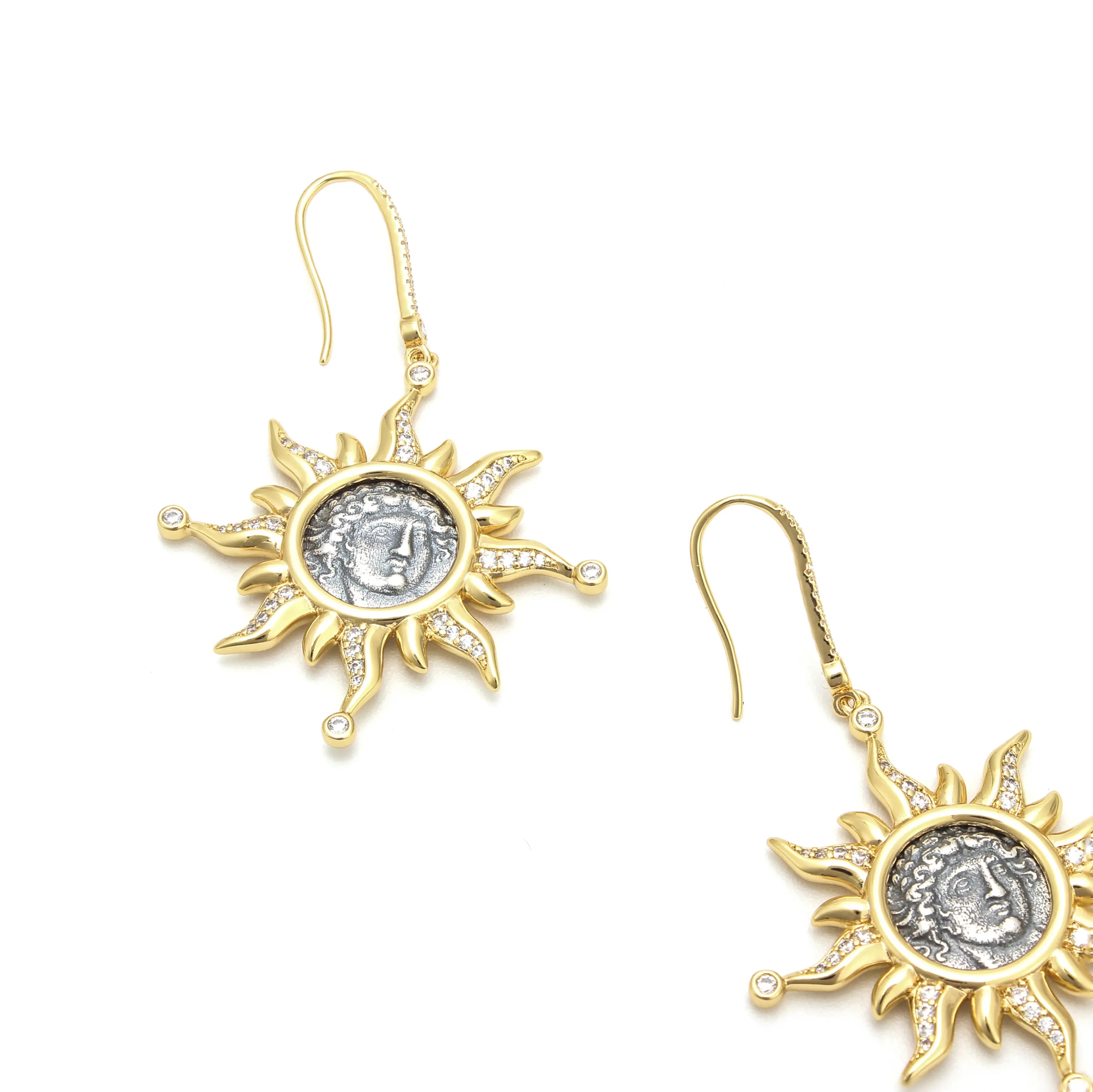 Solis Earrings Sunburst Medallion Drop Earrings