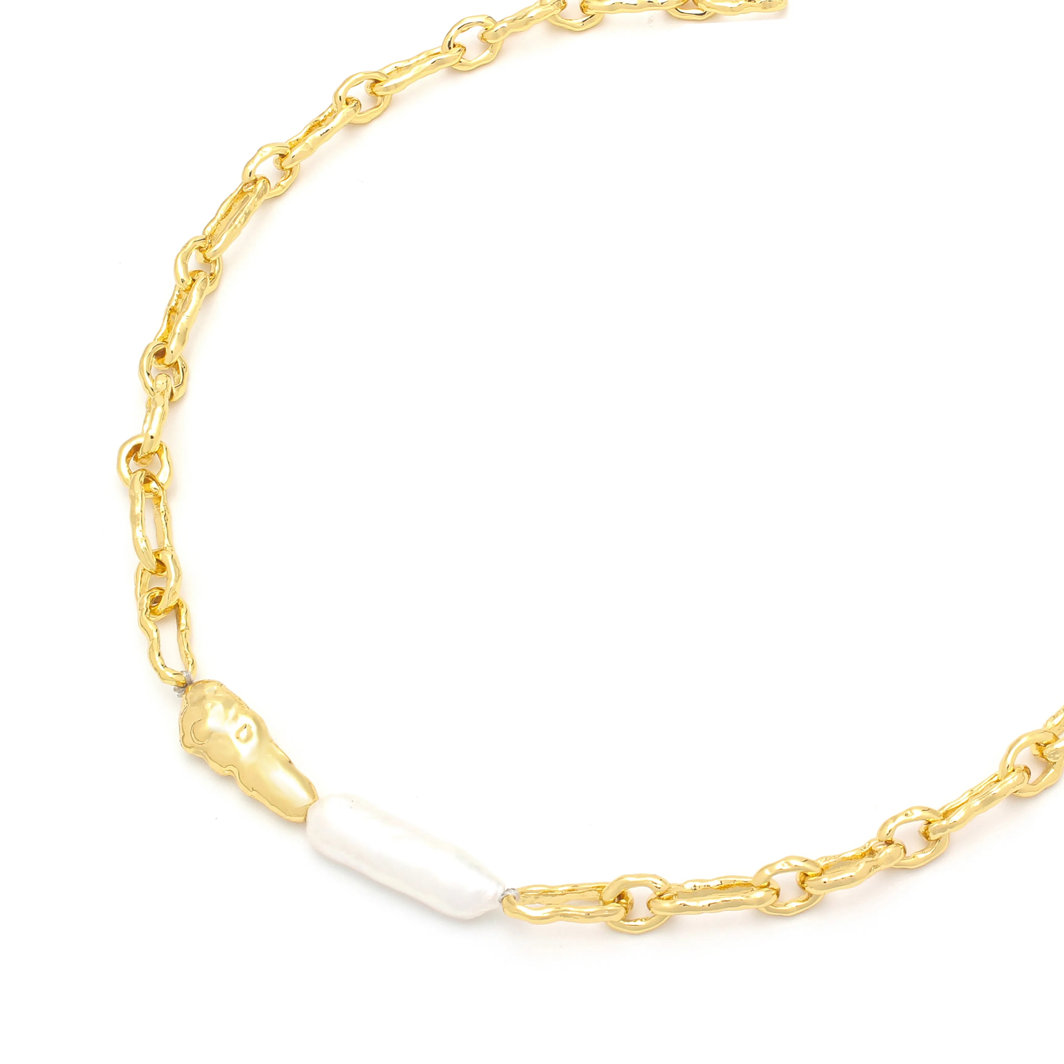 Liora Necklace Gold Chain with Freshwater Pearl & Sculpted Metal Accents