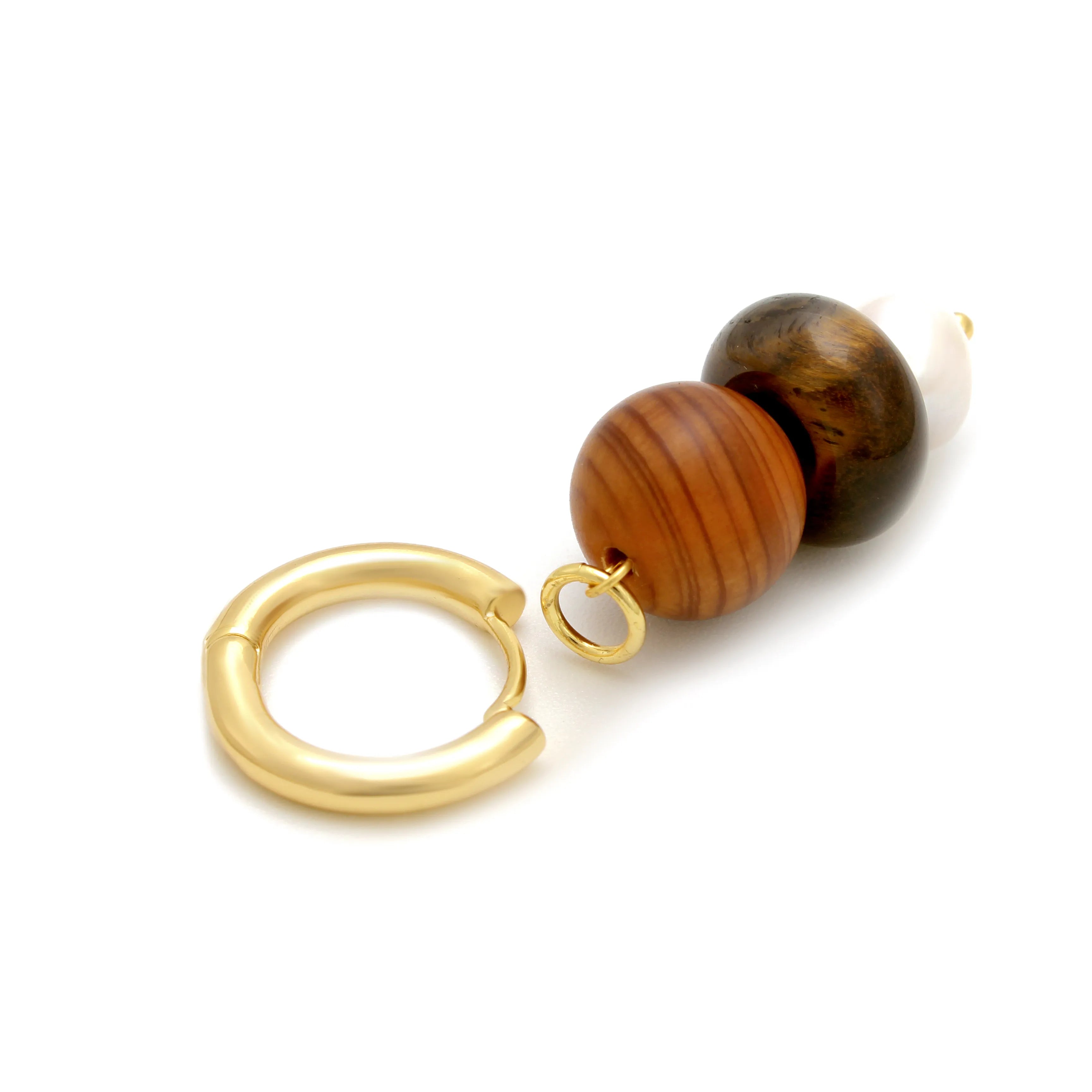 Sylva Earrings Wood, Shell, and Freshwater Pearl Hoop Earrings