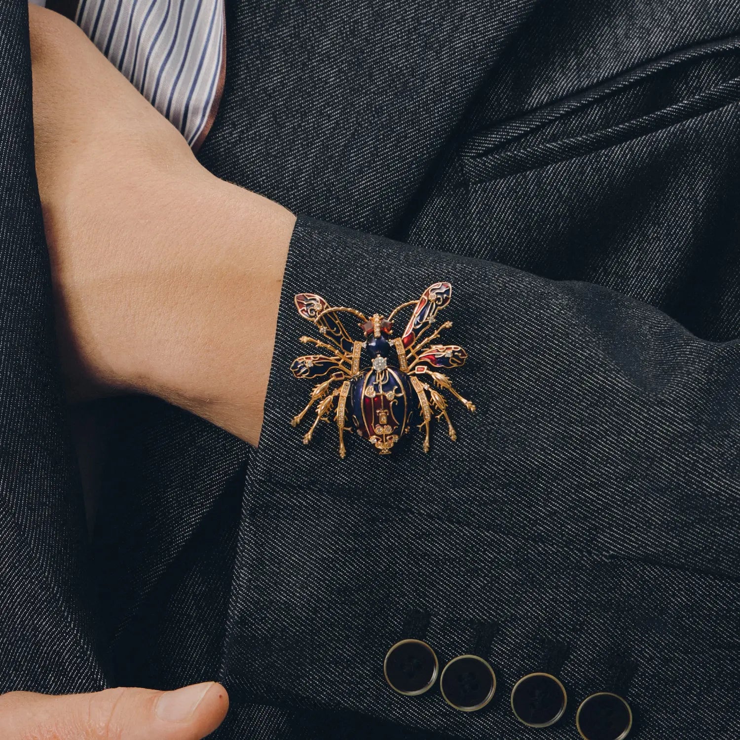 Imperial Bee Regal Enamel & Crystal Brooch Black & Ruby Red