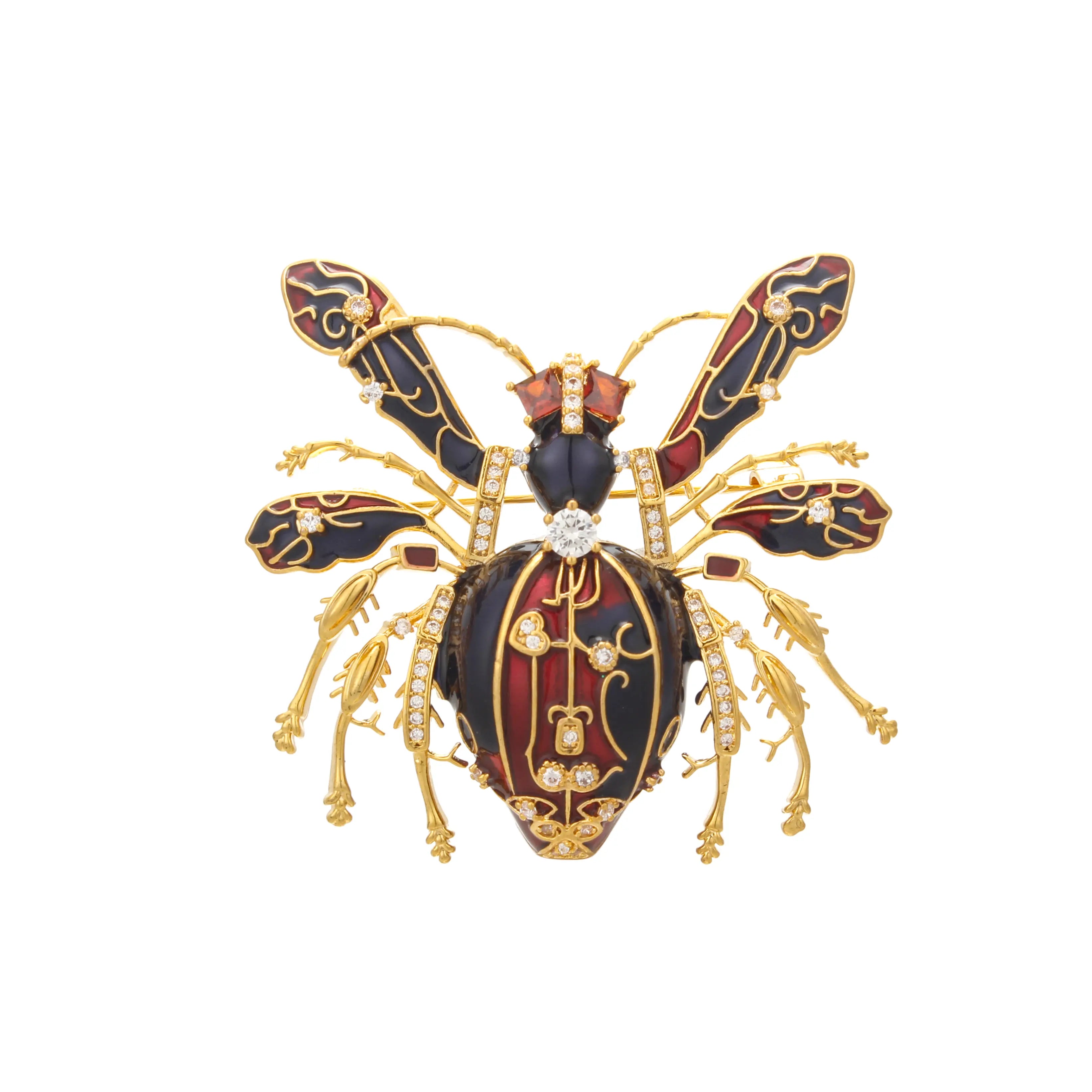 Imperial Bee Regal Enamel & Crystal Brooch Black & Ruby Red