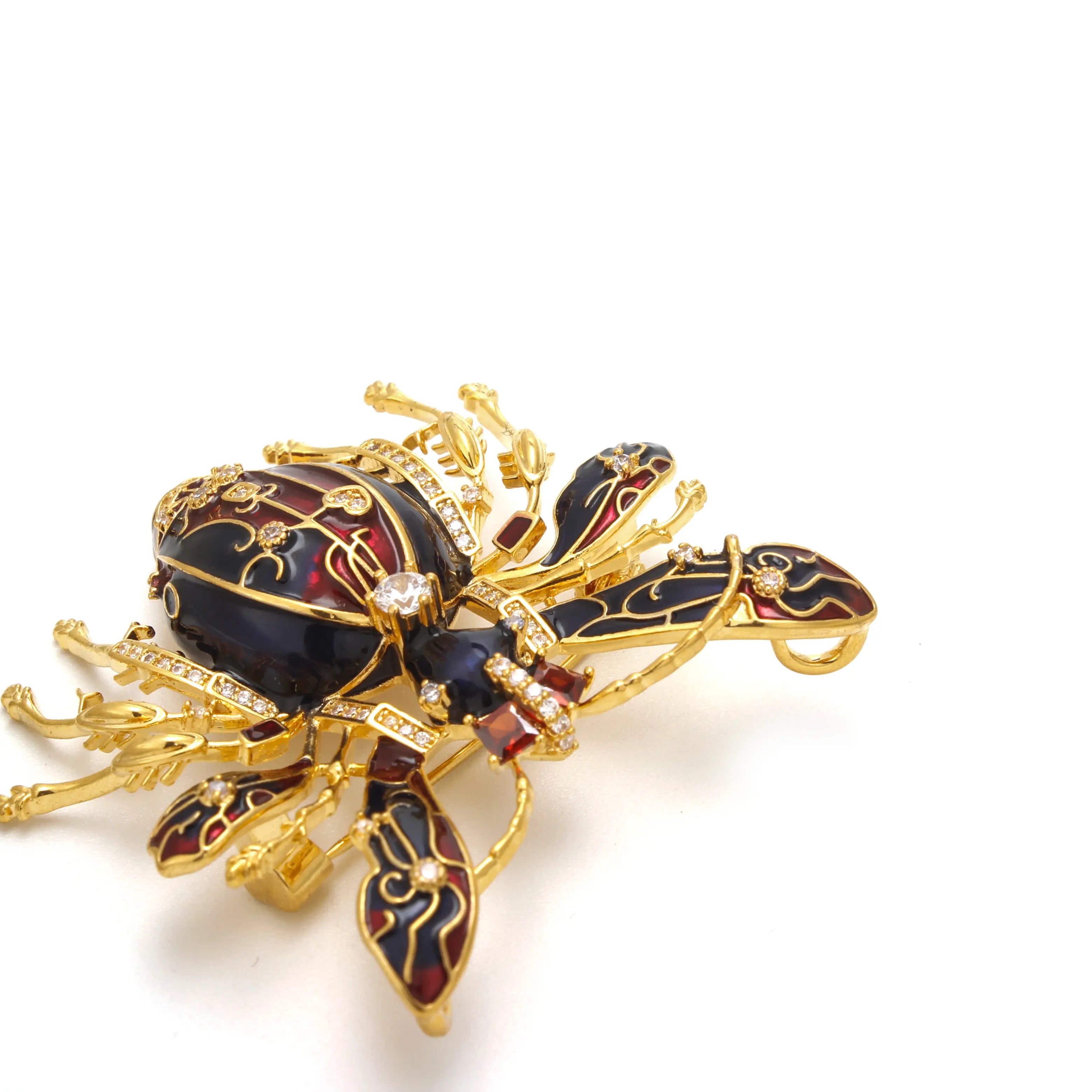 Imperial Bee Regal Enamel & Crystal Brooch Black & Ruby Red