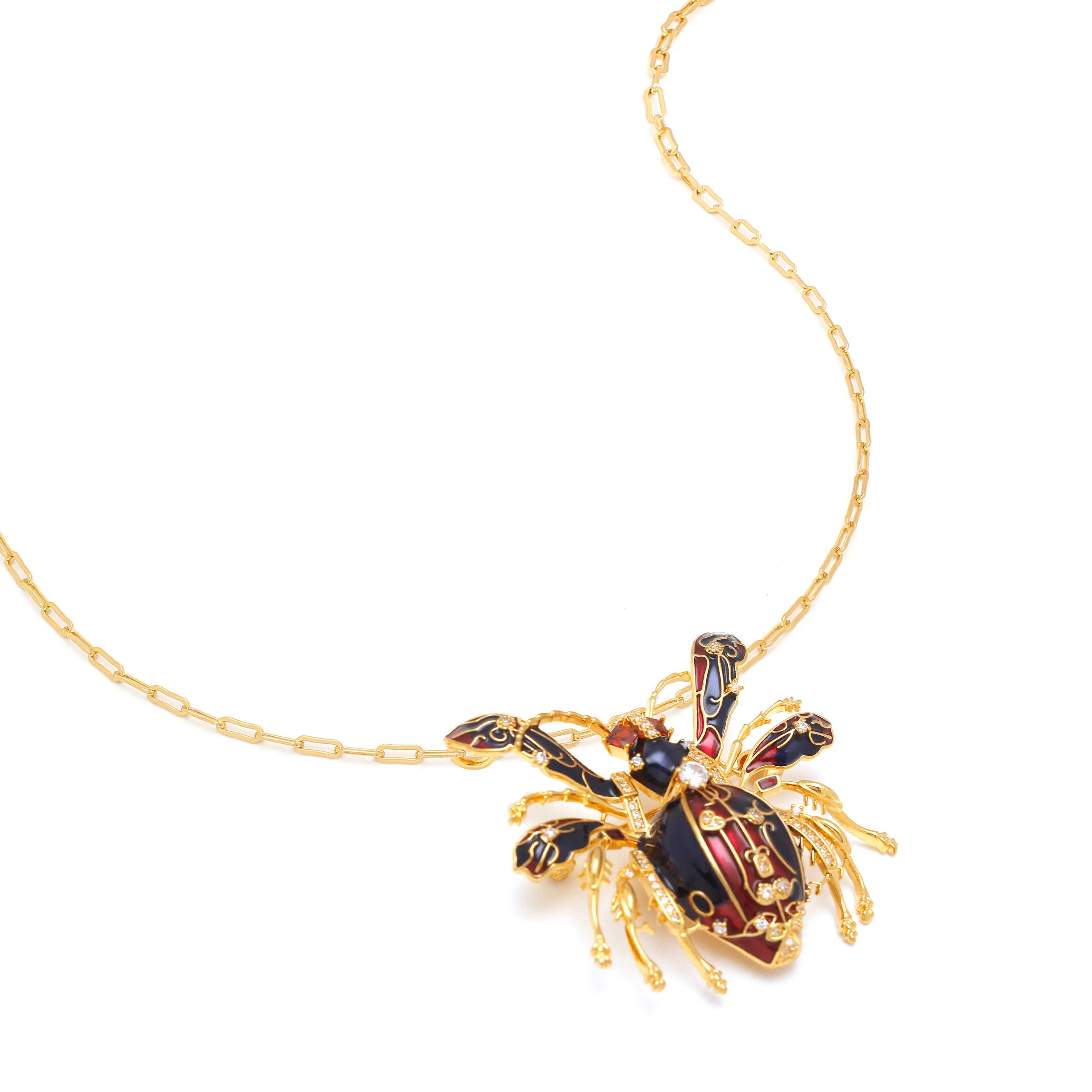 Imperial Bee Regal Enamel & Crystal Brooch Black & Ruby Red