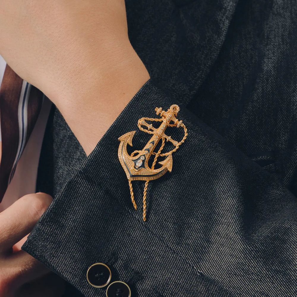 Anchor Brooch | Rope Crystal Mariner Anchor | HORMTN – Hormtn Jewelry