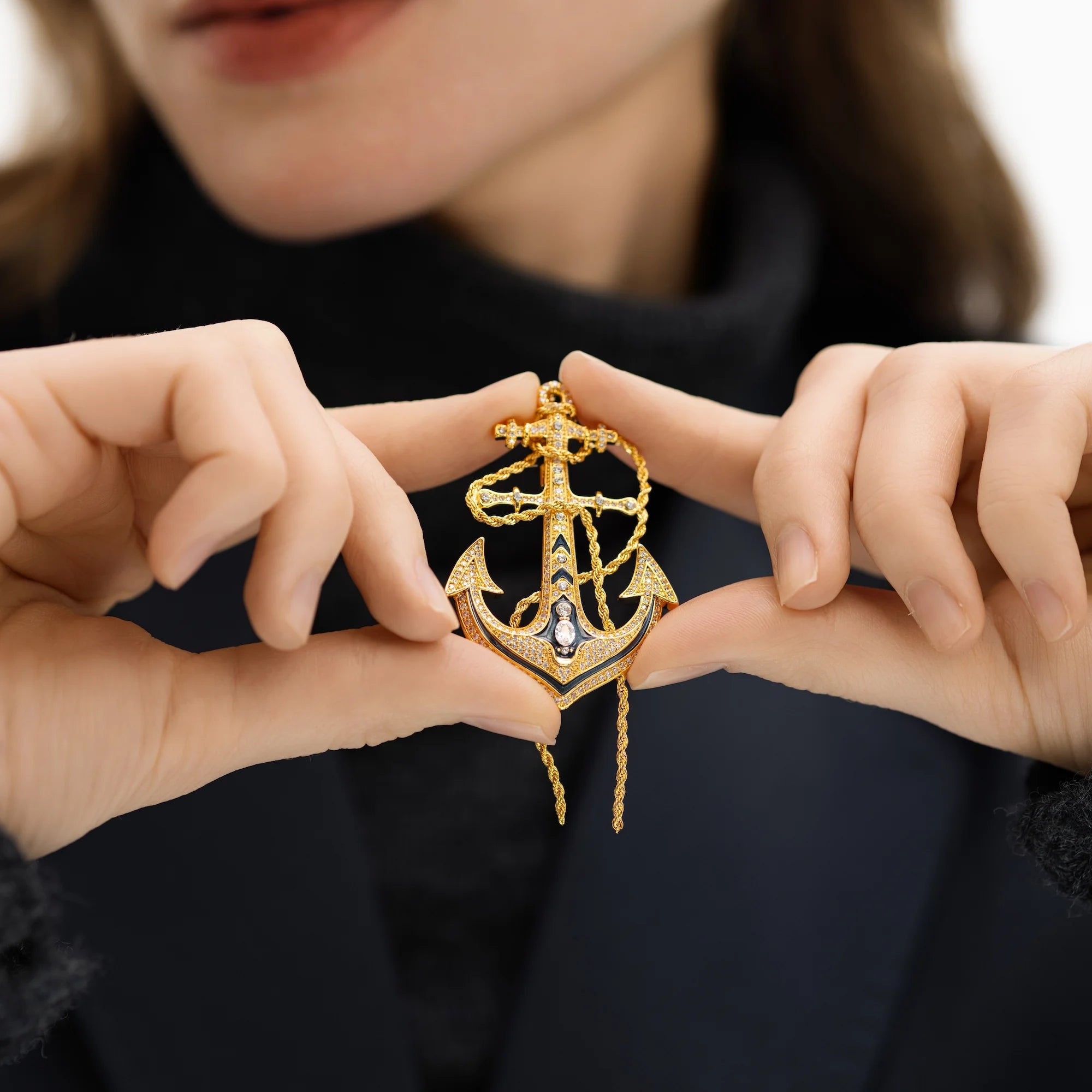Mariner Anchor Rope & Crystal Statement Brooch