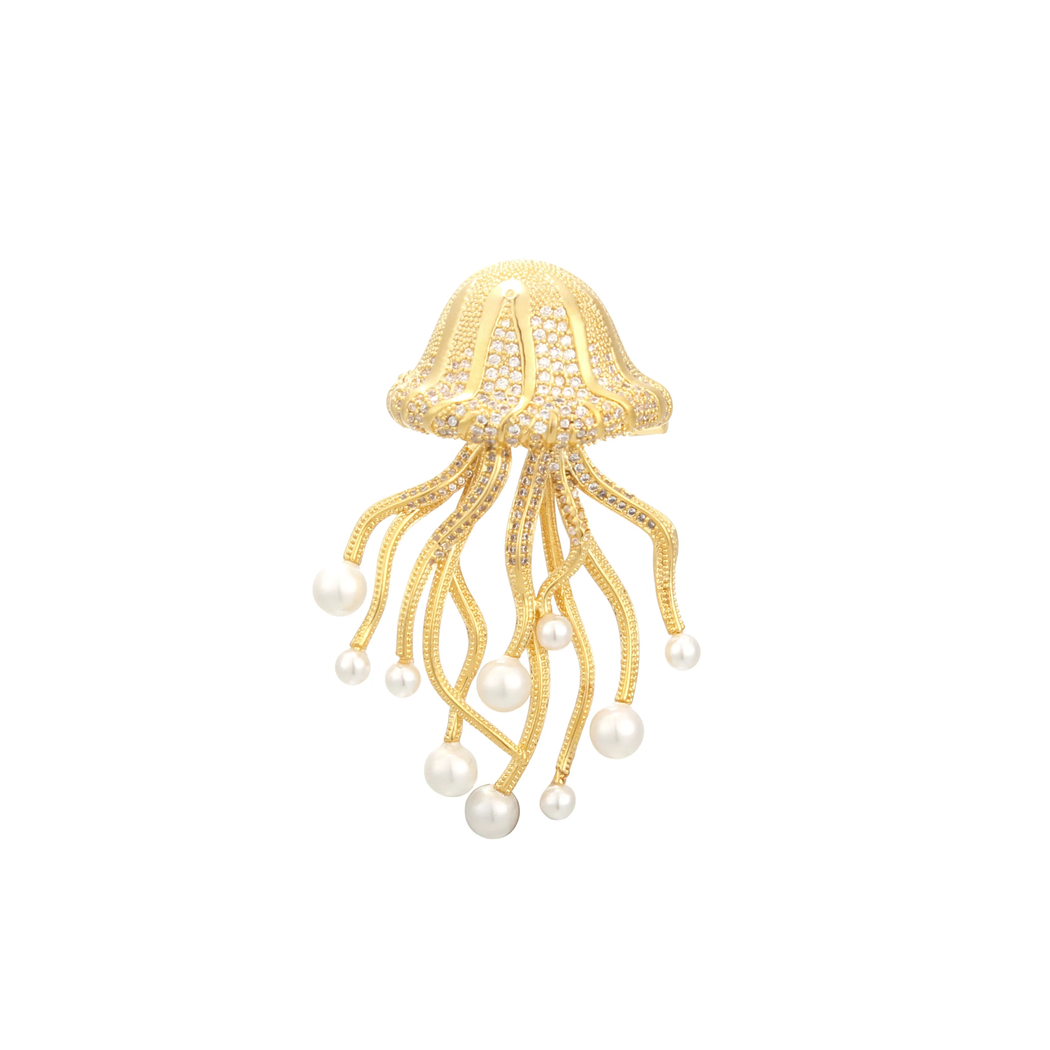 Medusa Brooch Jellyfish Pearl & Crystal Gold Brooch