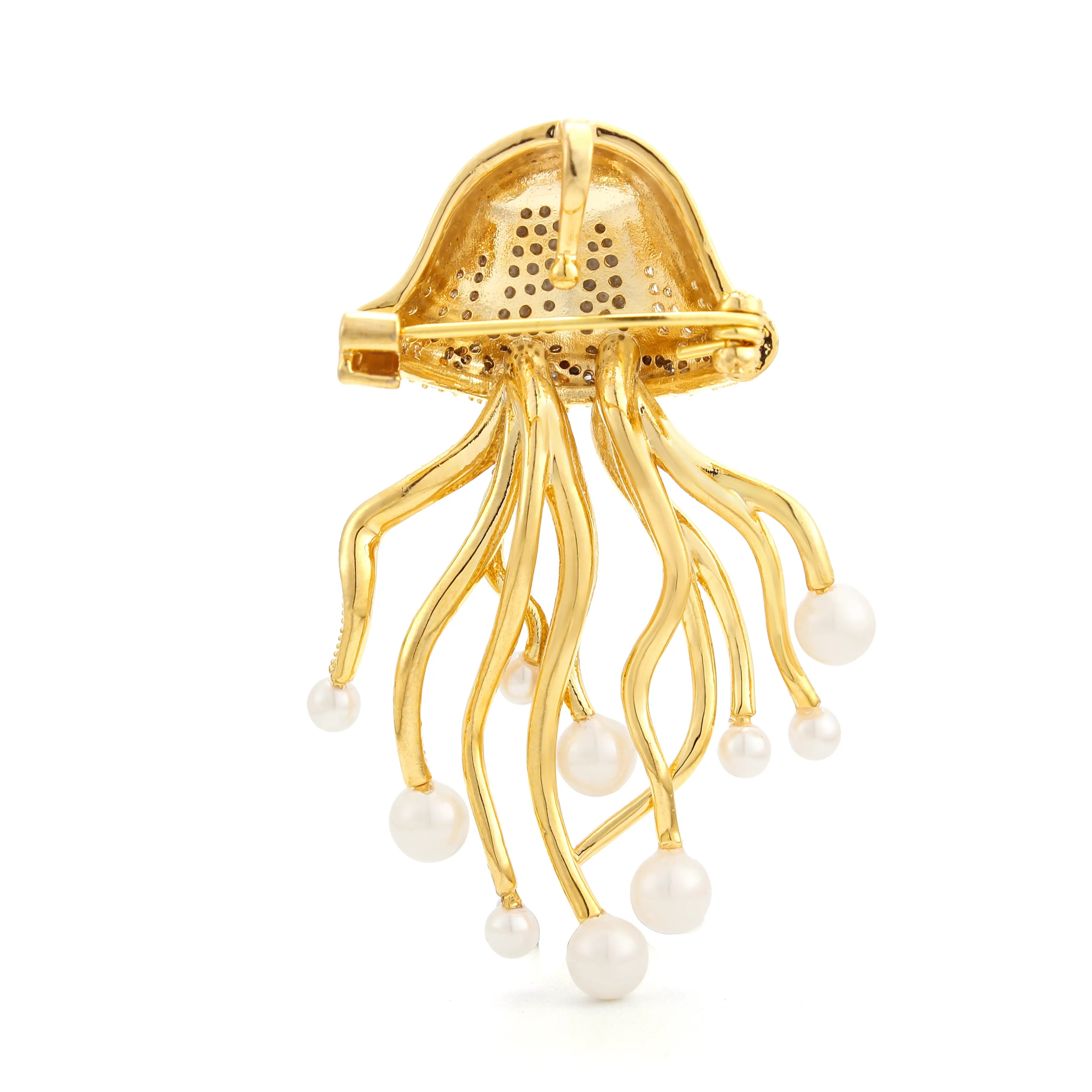 Medusa Brooch Jellyfish Pearl & Crystal Gold Brooch