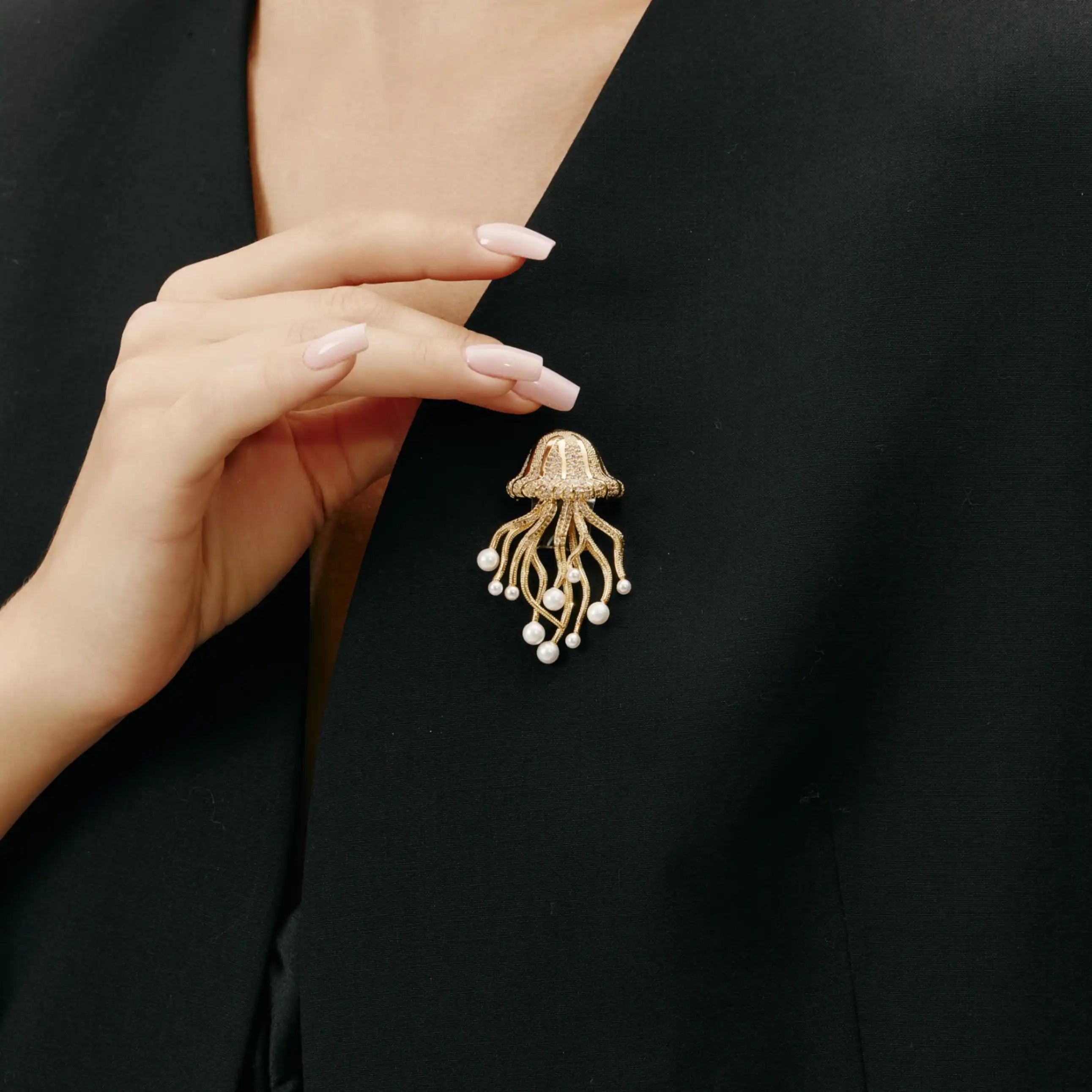 Medusa Brooch Jellyfish Pearl & Crystal Gold Brooch