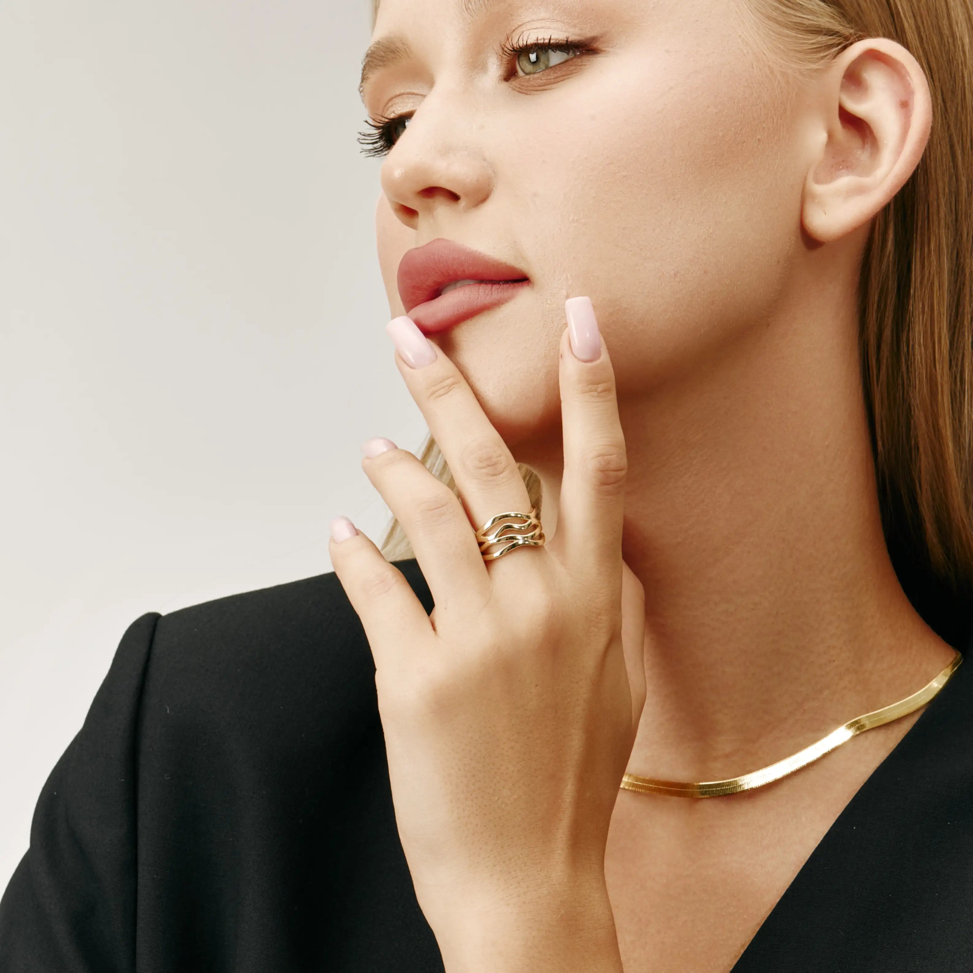 Nerida Ring Open Wave Gold Adjustable Band