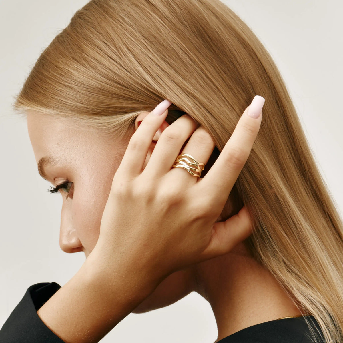 Nerida Ring Open Wave Gold Adjustable Band