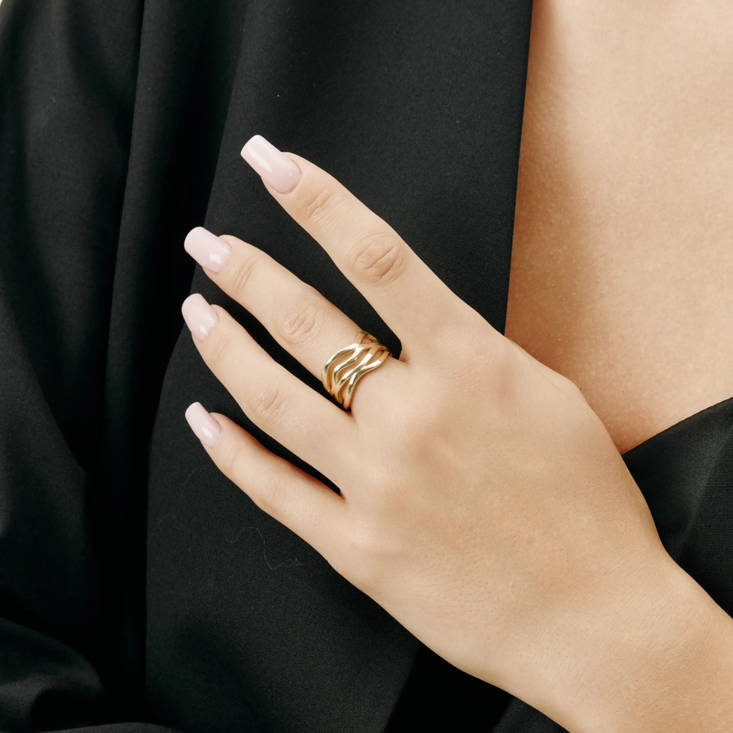 Nerida Ring Open Wave Gold Adjustable Band