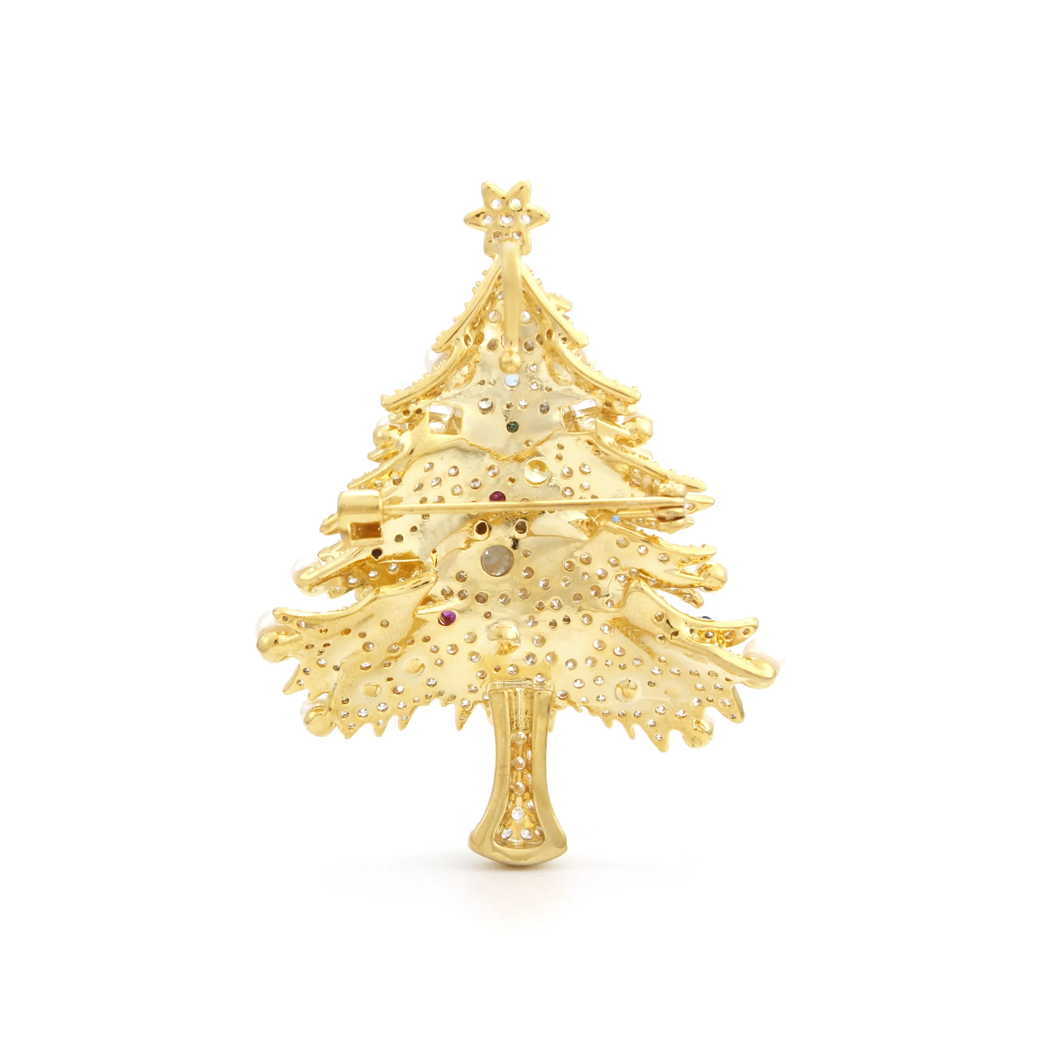 Noel Brooch Christmas Tree Pearl & Crystal Gold Brooch