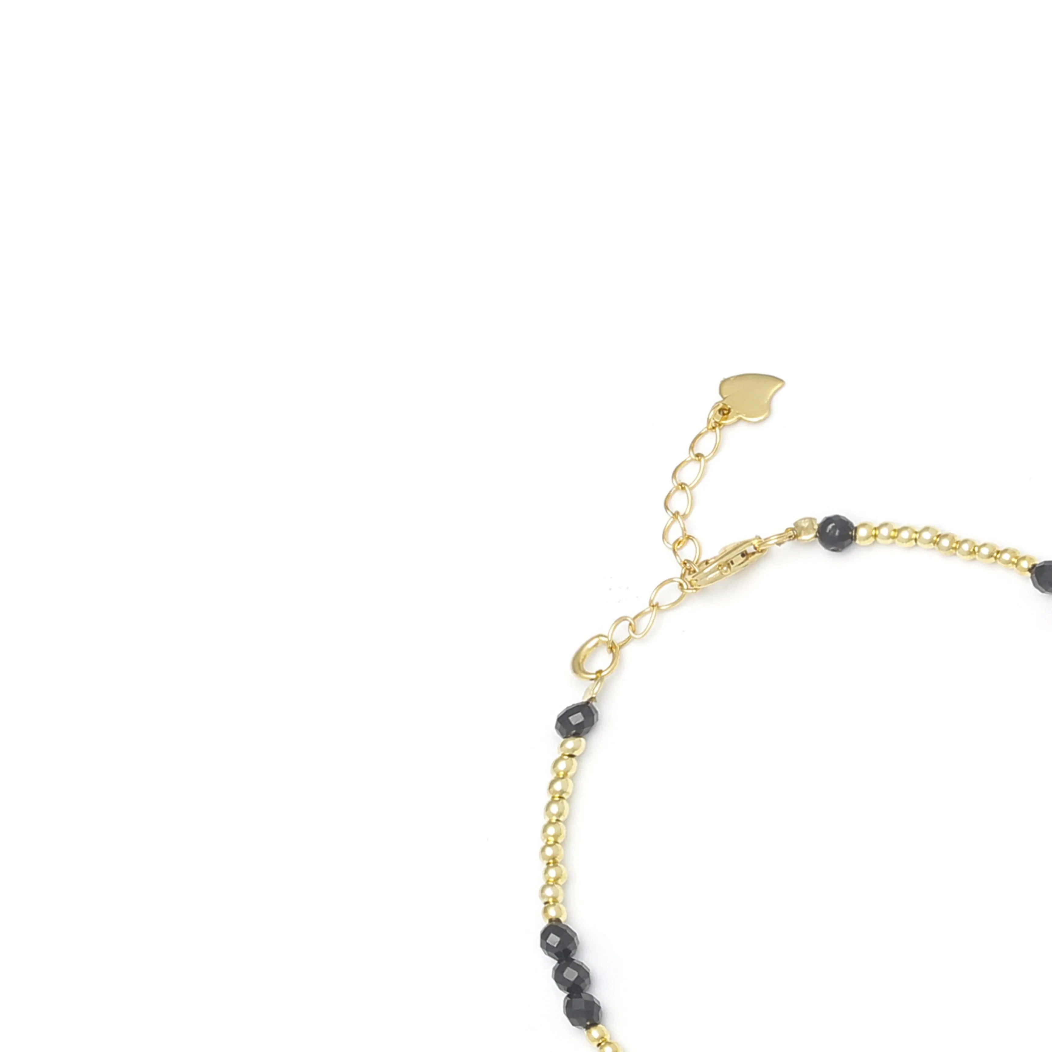 Noir Bracelet Black Beaded and Gold-Tone Chain Bracelet