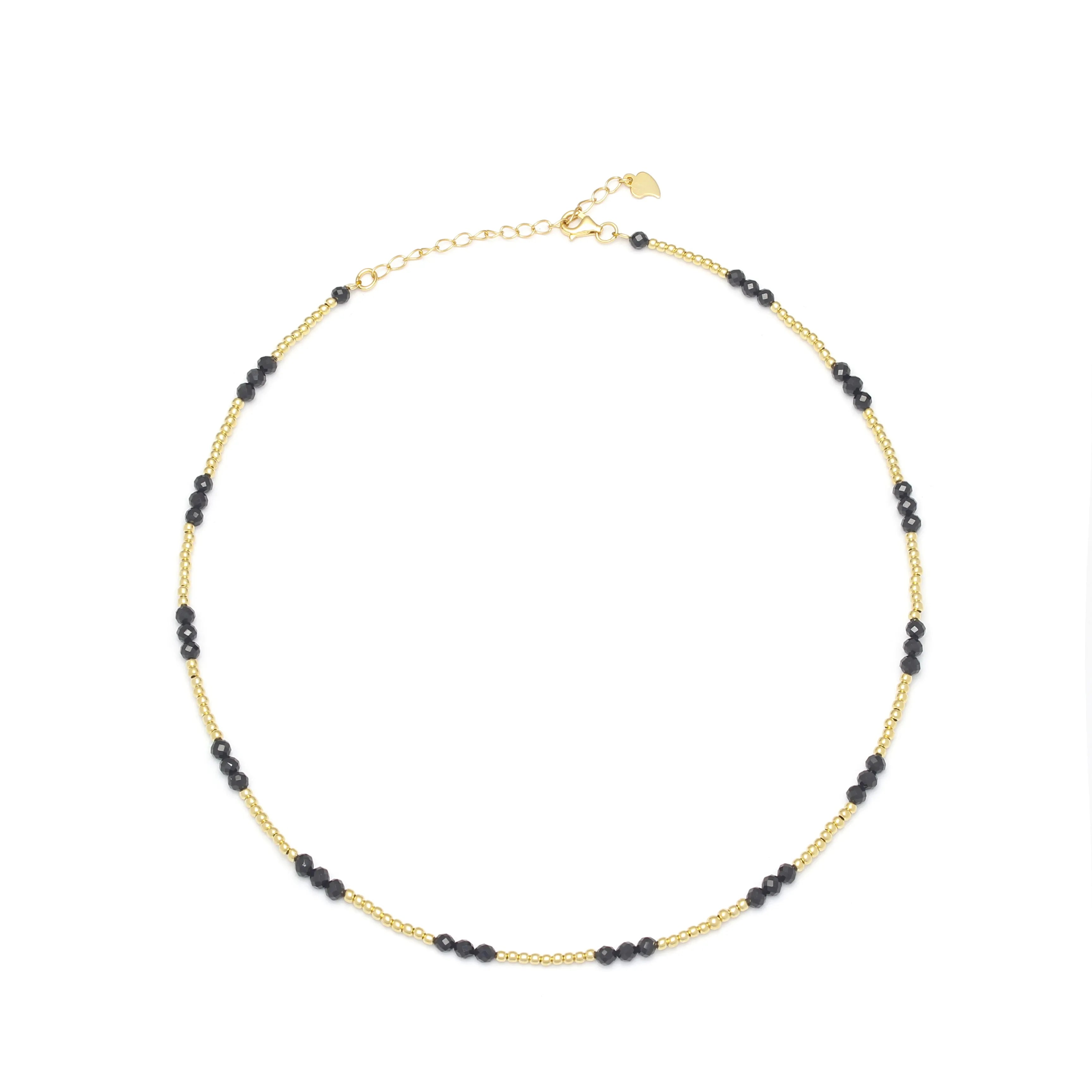 Noir Necklace Black Beaded and Gold-Tone Chain Necklace