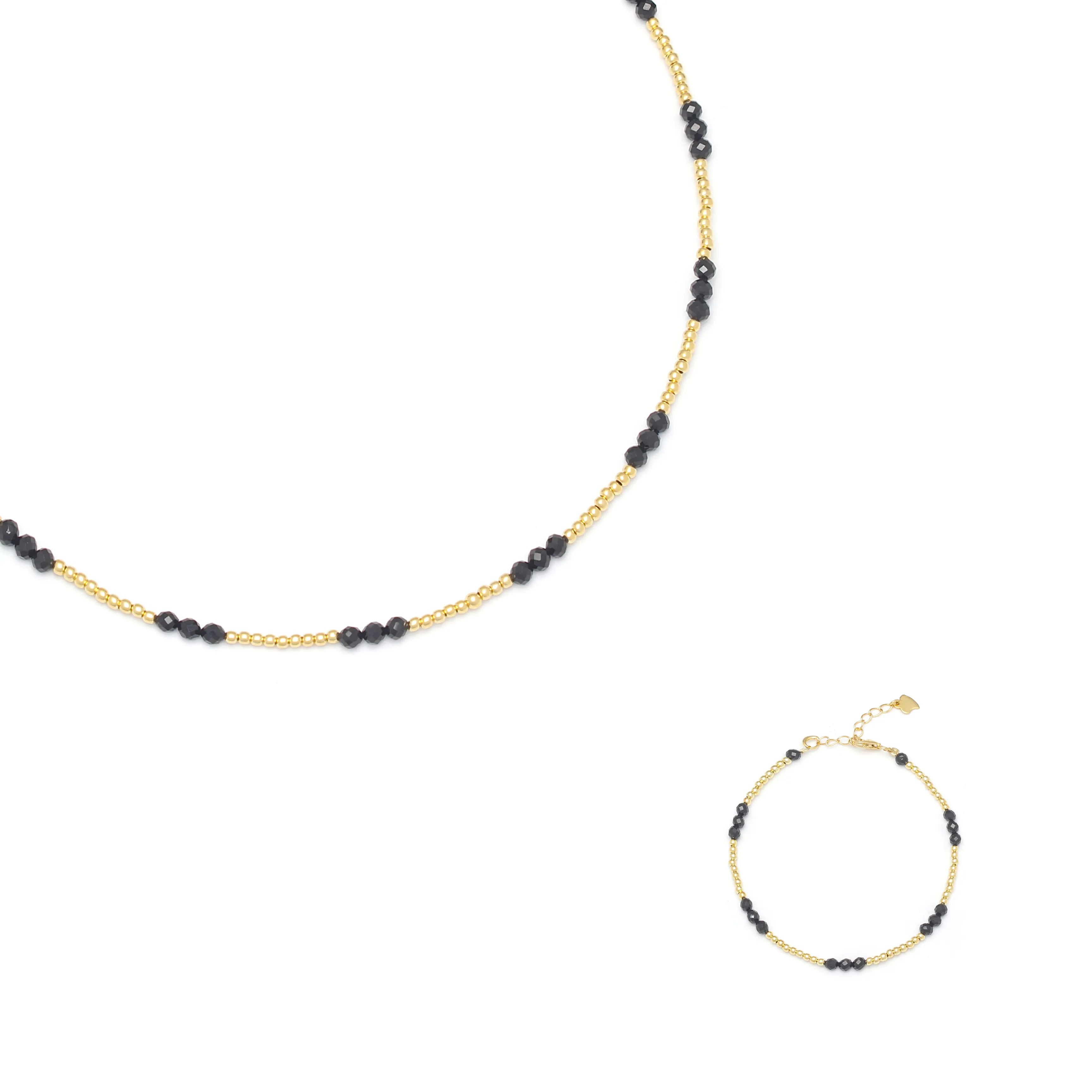 Noir Set Black Beaded Gold-Tone Necklace & Bracelet