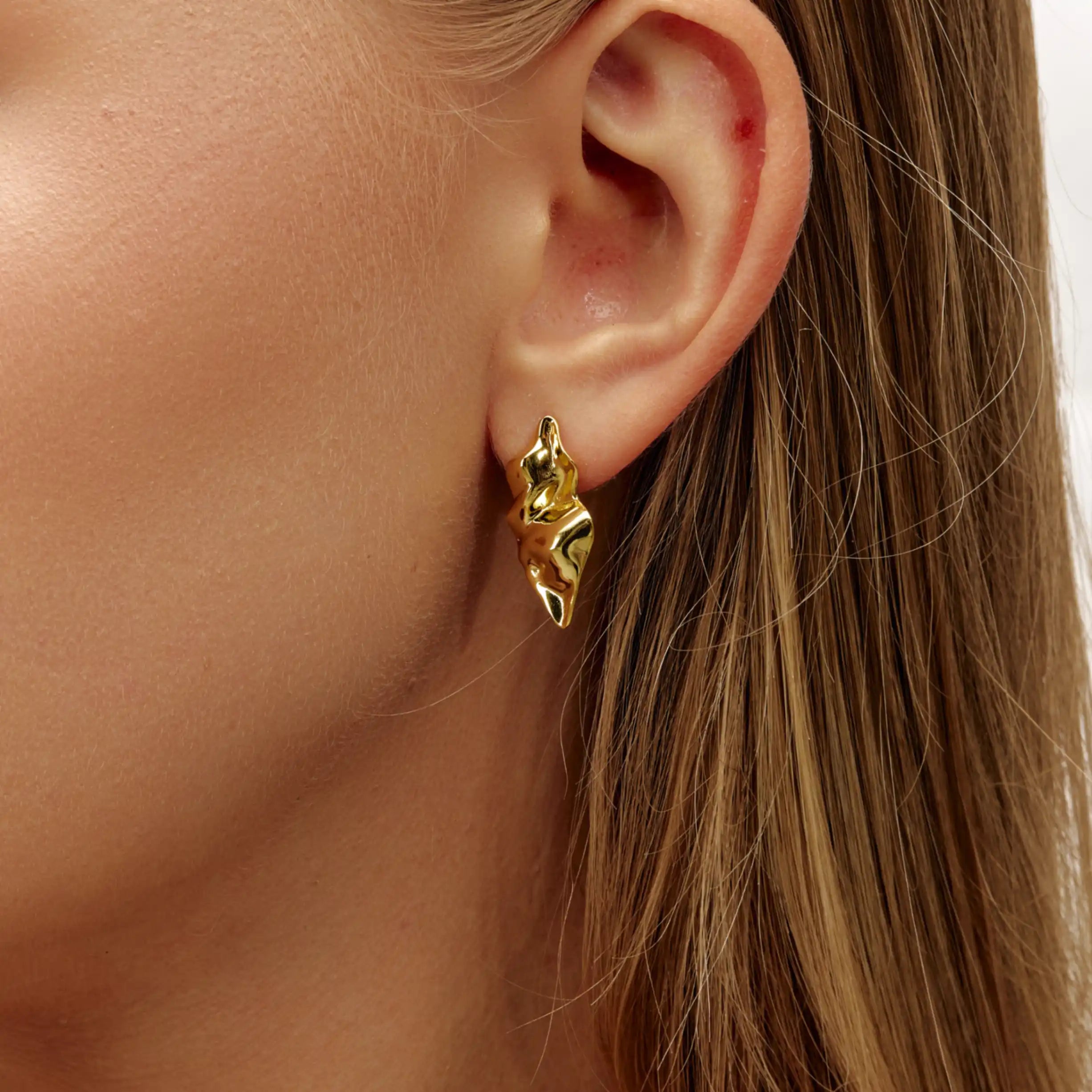 Ondina Earrings Sculptural Wave Gold Stud Earrings