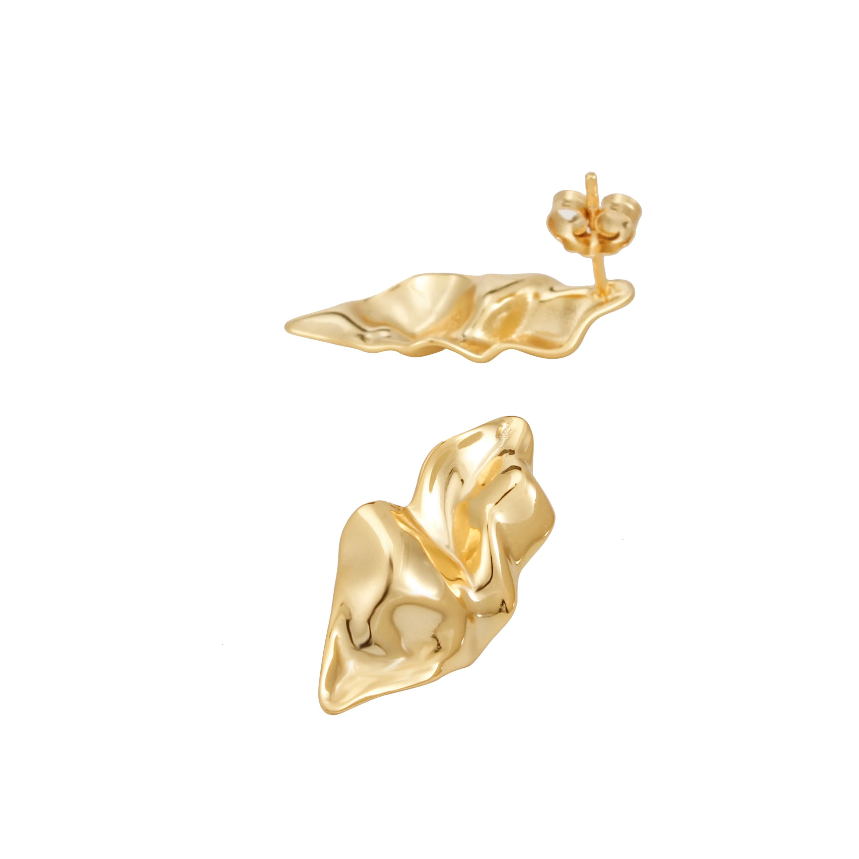Ondina Earrings Sculptural Wave Gold Stud Earrings