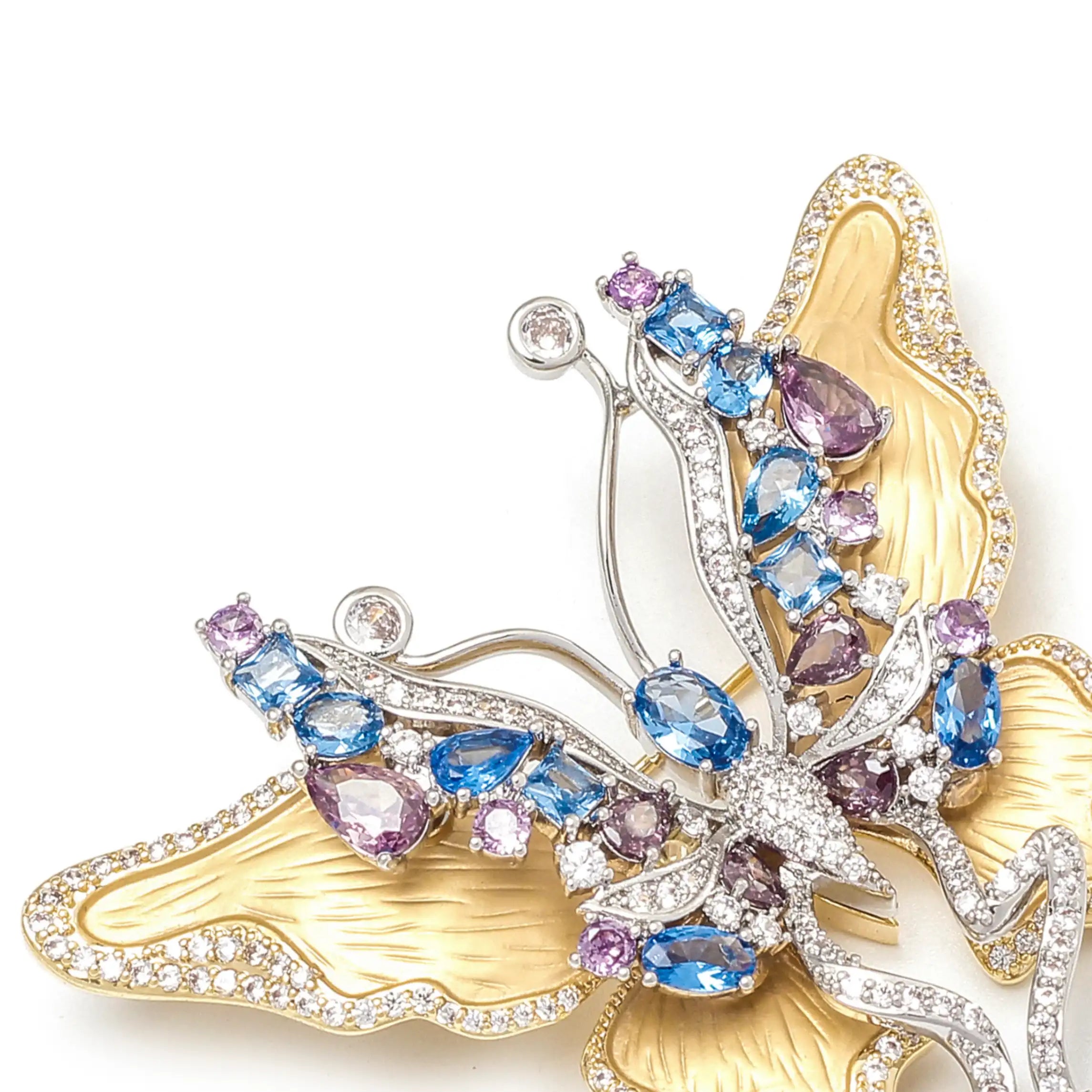 Papillon Brooch Butterfly Gemstone & Crystal Gold Brooch