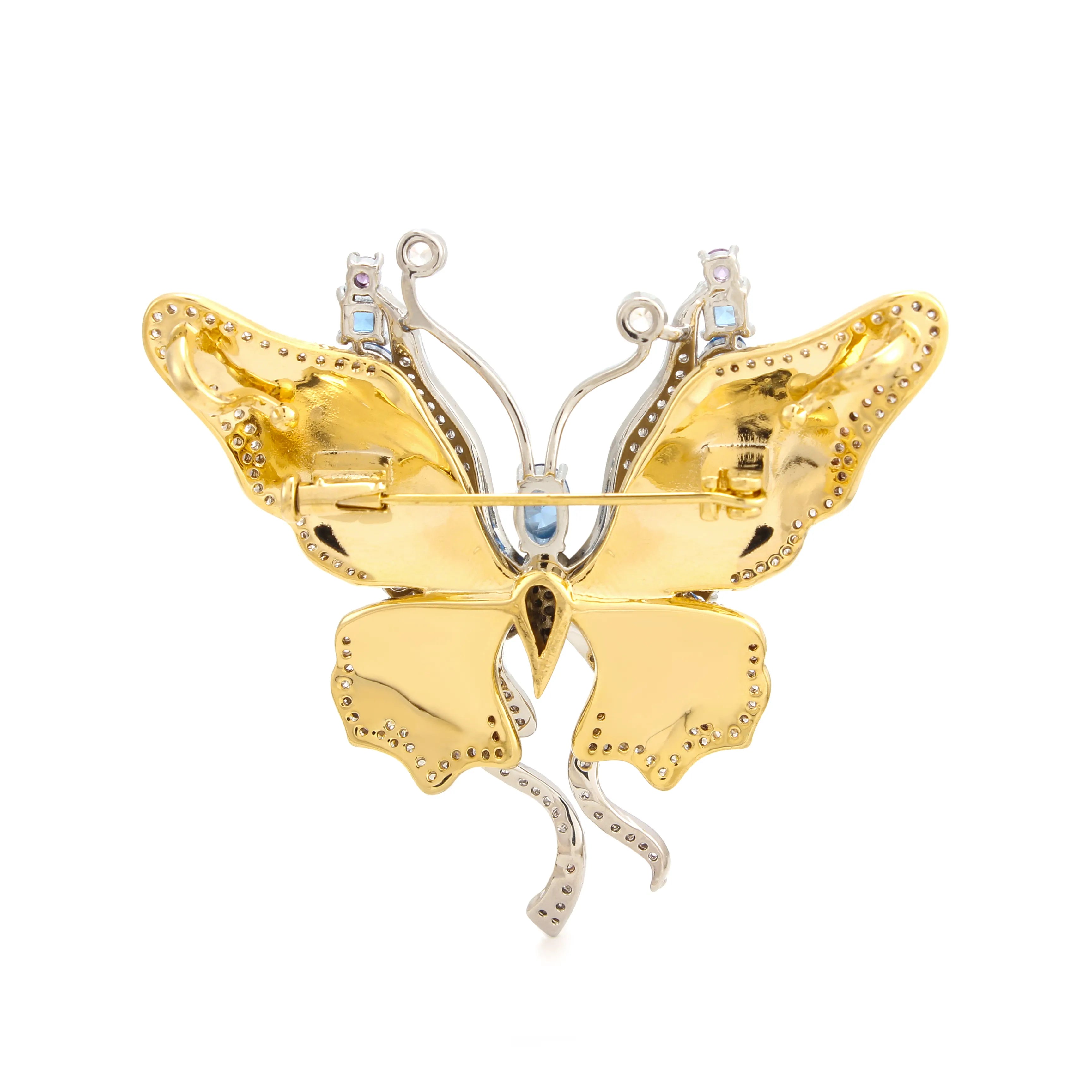 Papillon Brooch Butterfly Gemstone & Crystal Gold Brooch