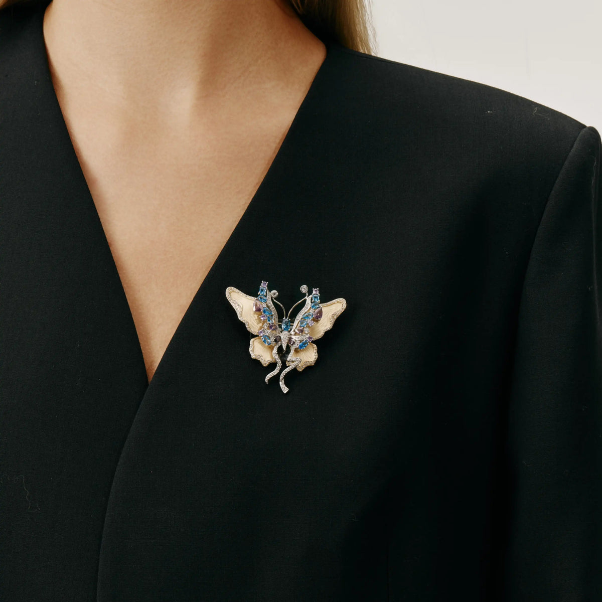 Papillon Brooch Butterfly Gemstone & Crystal Gold Brooch