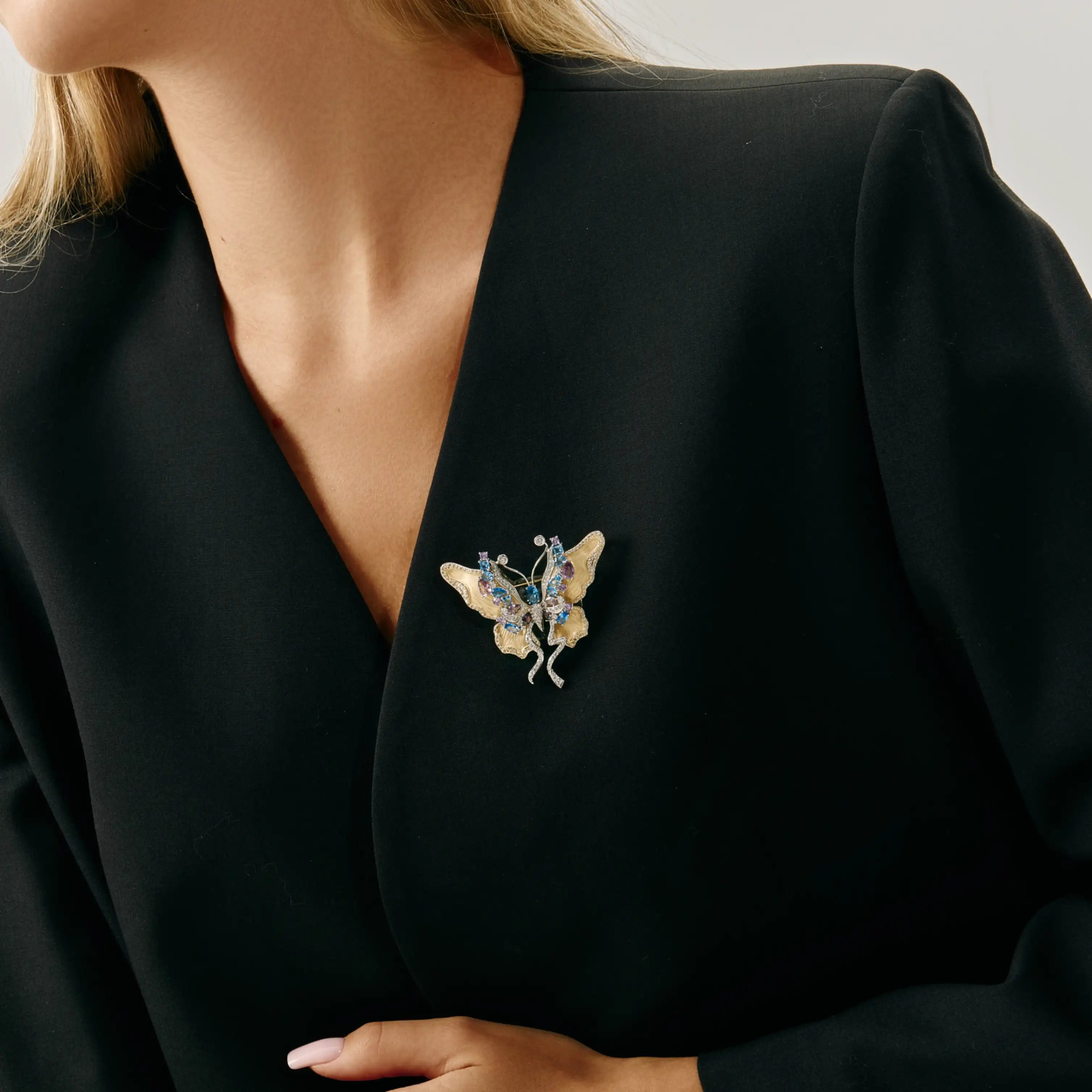 Papillon Brooch Butterfly Gemstone & Crystal Gold Brooch