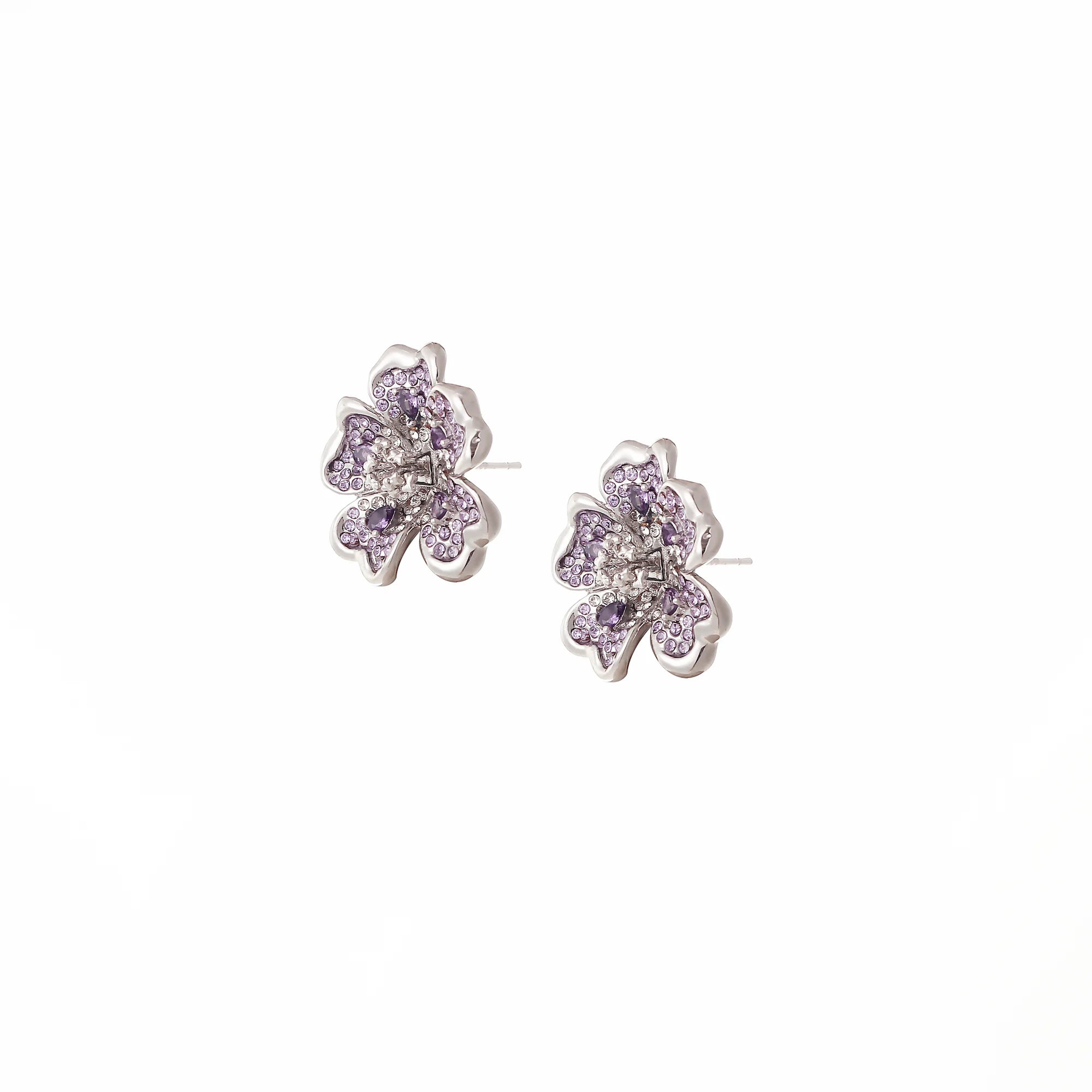 Penny Bloom Earrings: Violet Crystal Flower Stud Earrings