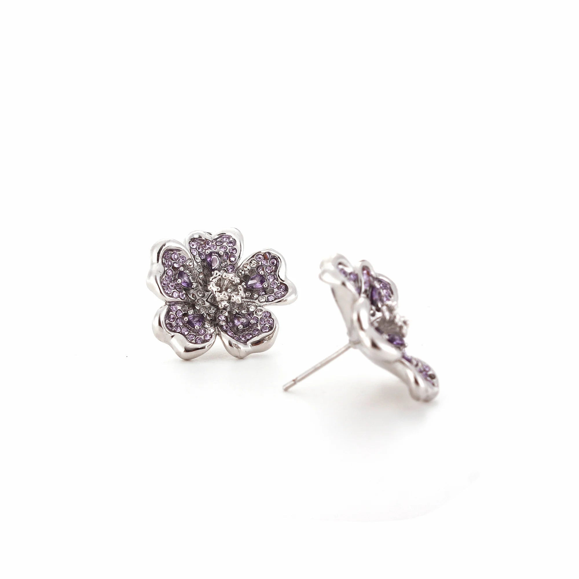 Penny Bloom Earrings: Violet Crystal Flower Stud Earrings