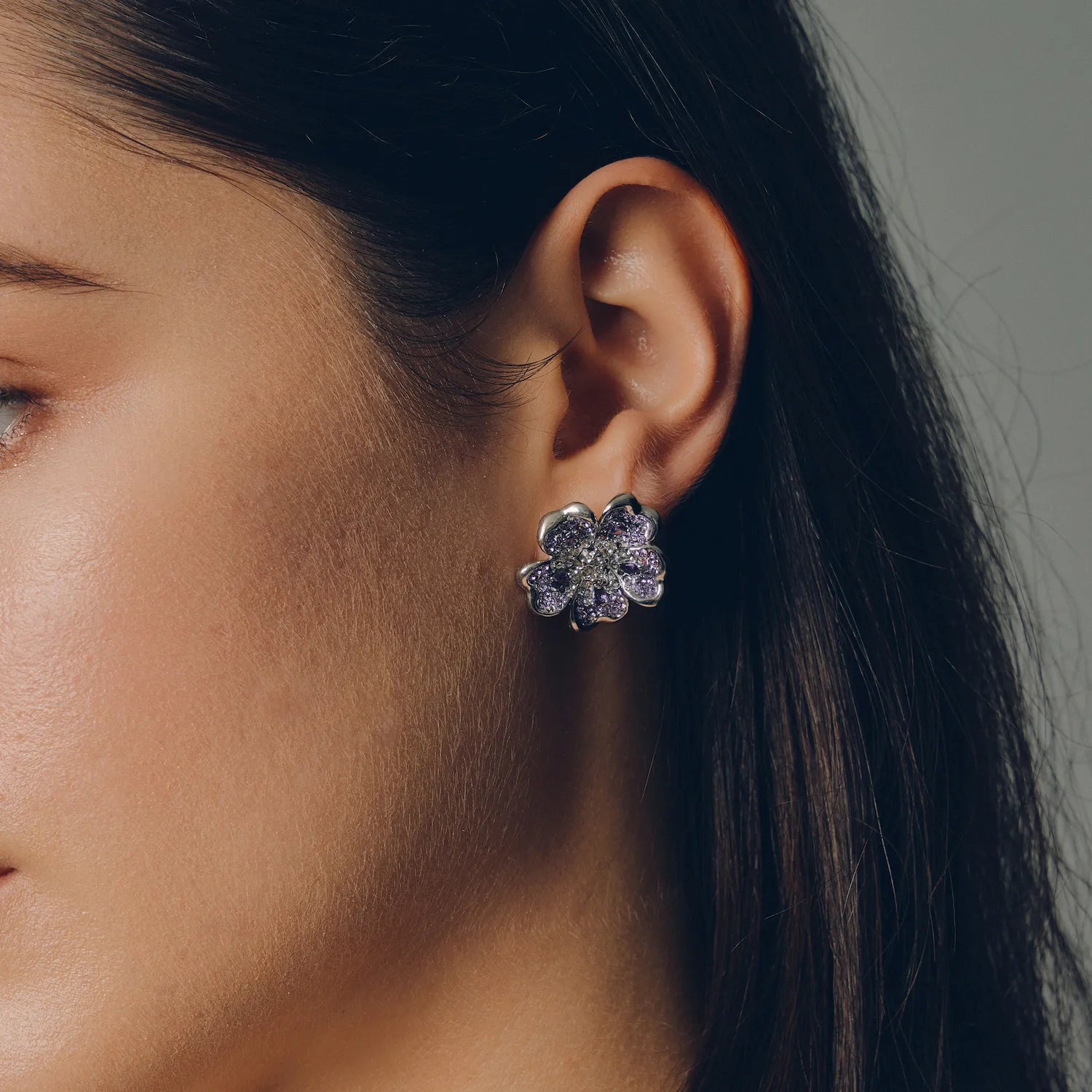 Penny Bloom Earrings: Violet Crystal Flower Stud Earrings