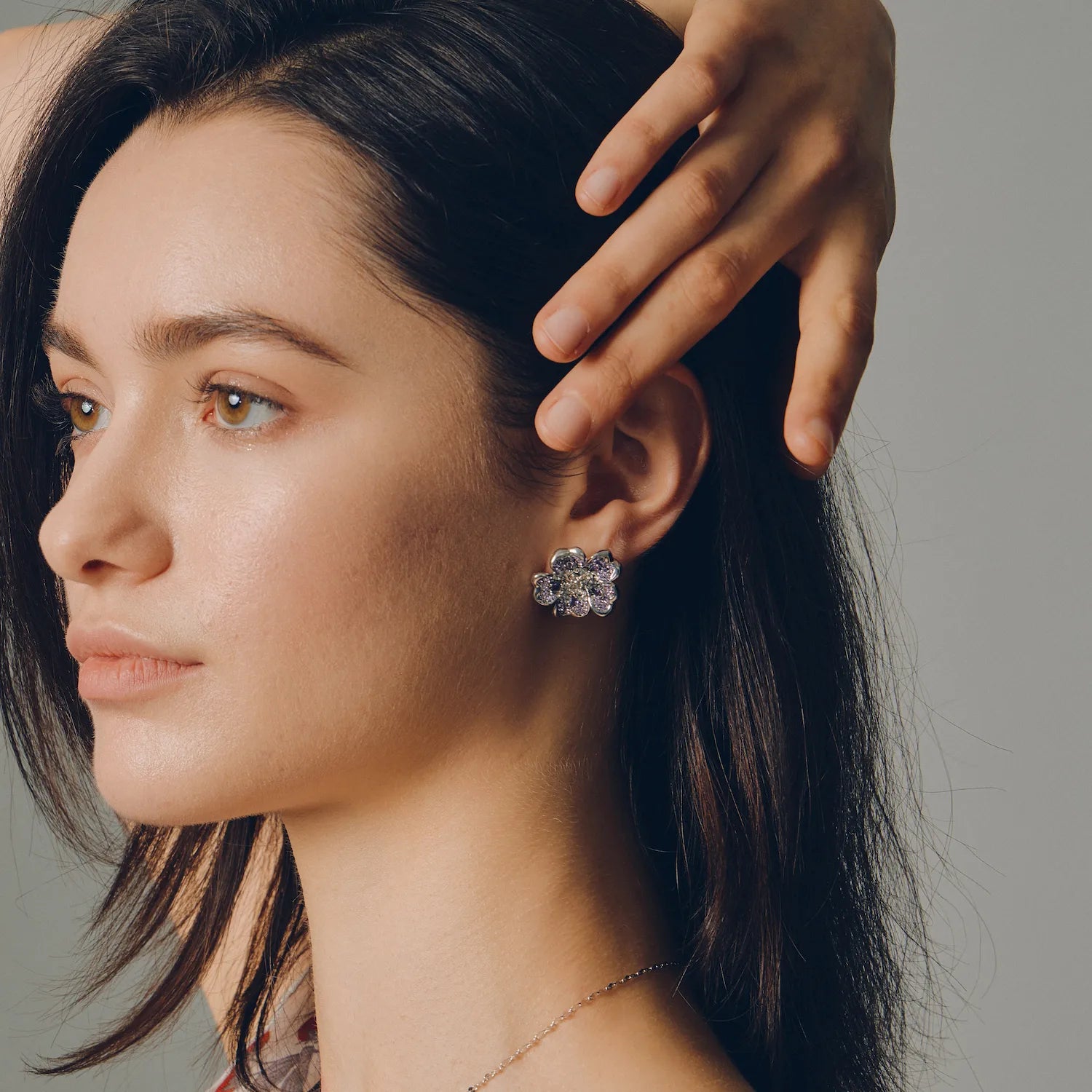 Penny Bloom Earrings: Violet Crystal Flower Stud Earrings