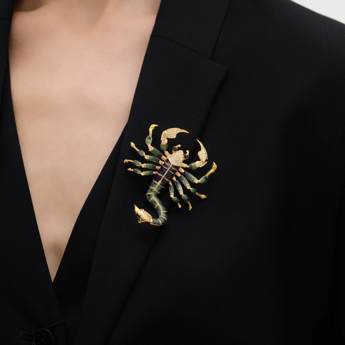 Regalis Scorpion Crystal & Enamel Statement Brooch