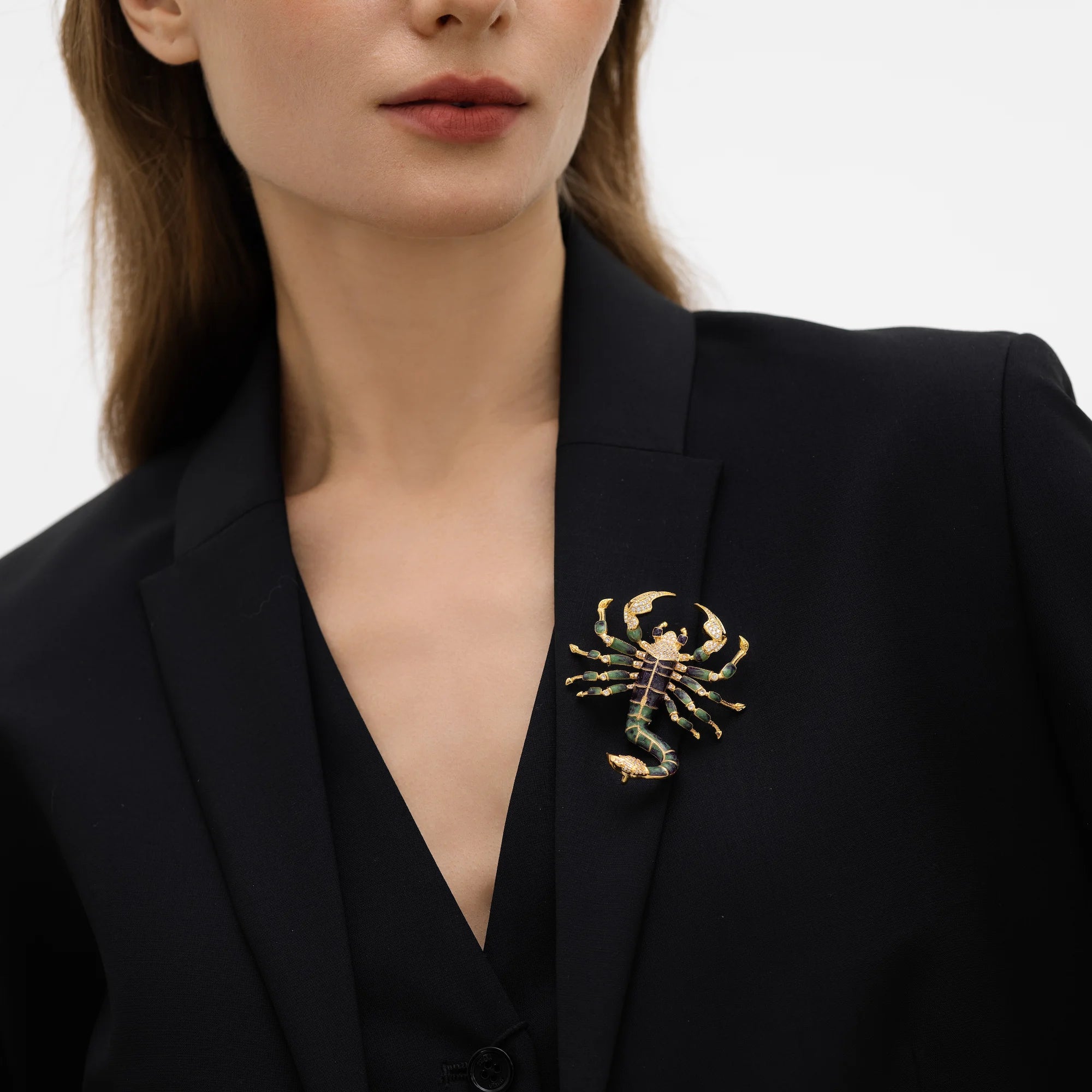 Regalis Scorpion Crystal & Enamel Statement Brooch