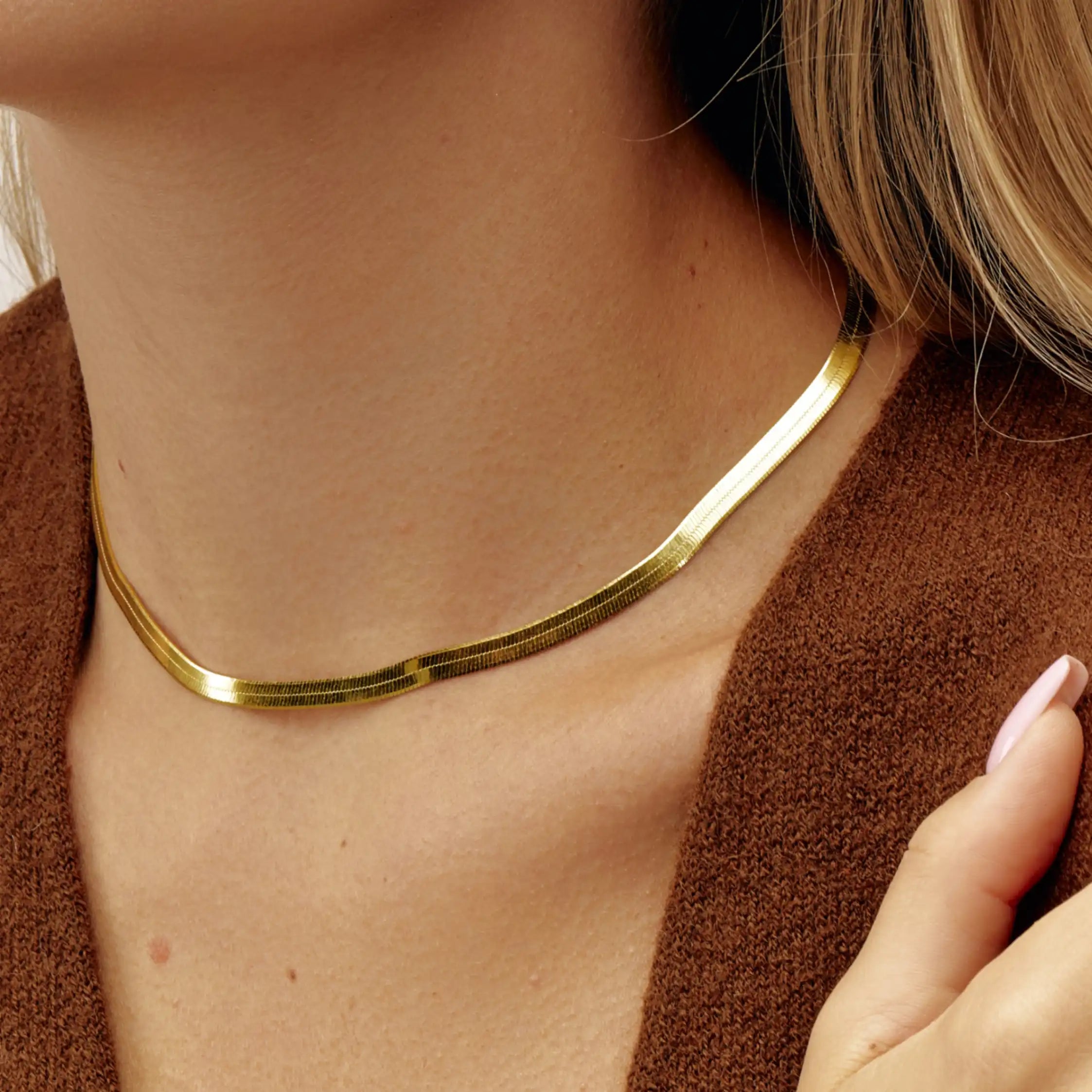 Serpentina Necklace Classic Herringbone Gold Chain Necklace
