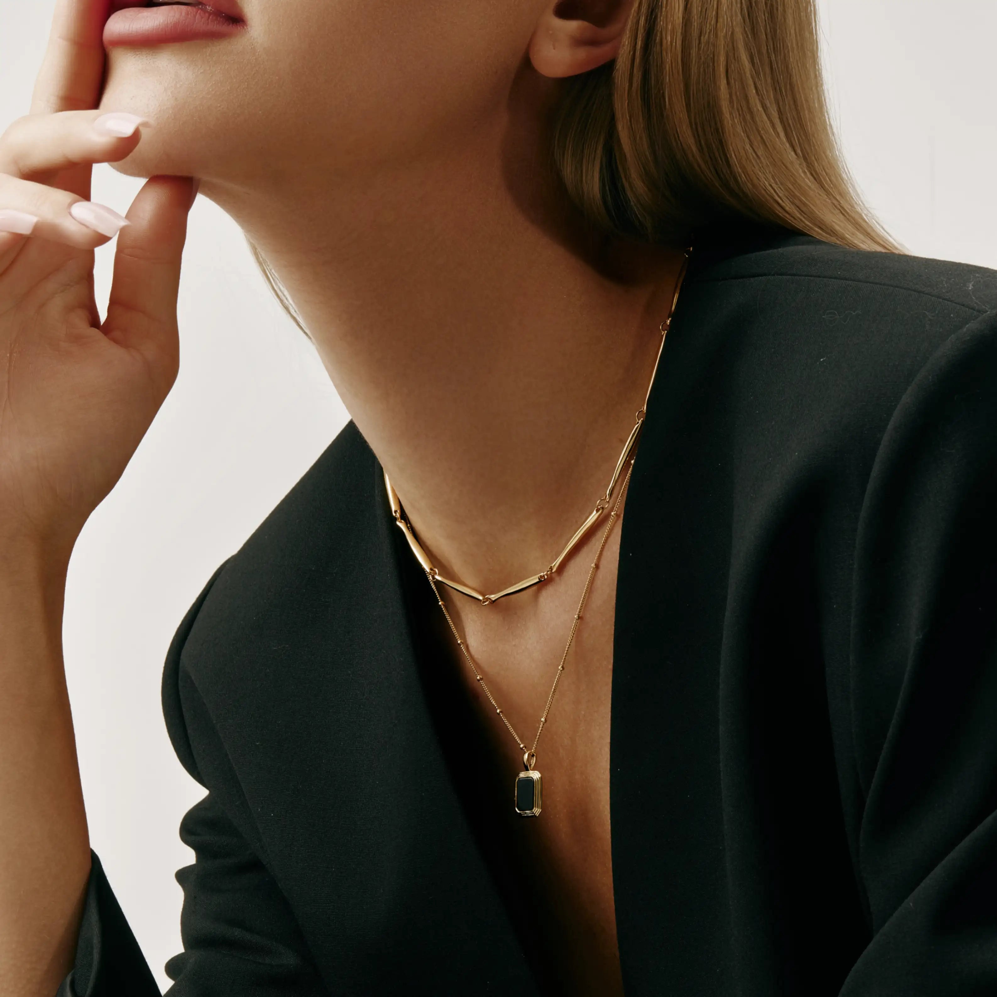Aurora Necklace Black Onyx Rectangular Pendant Necklace