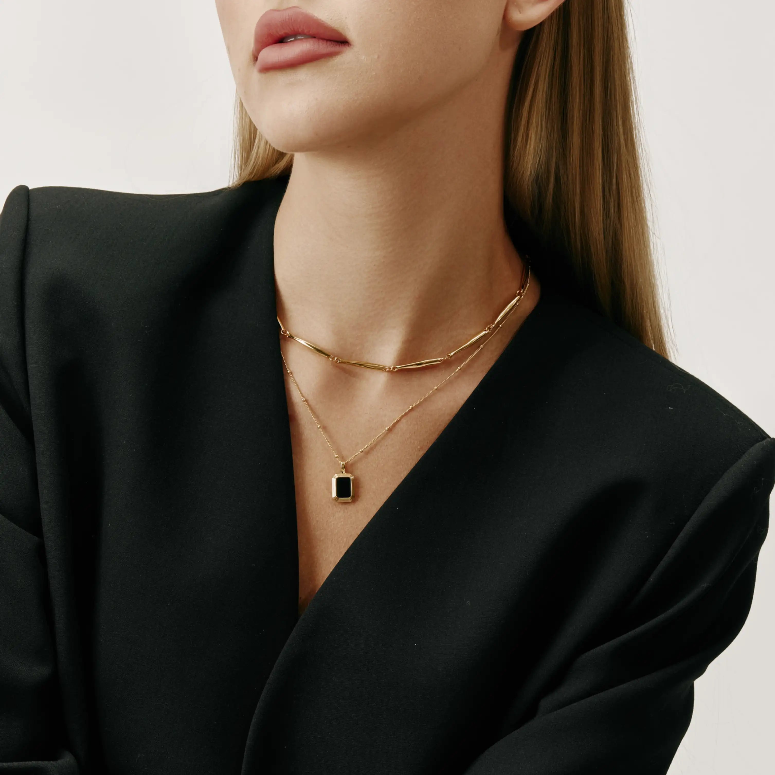 Aurora Necklace Black Onyx Rectangular Pendant Necklace