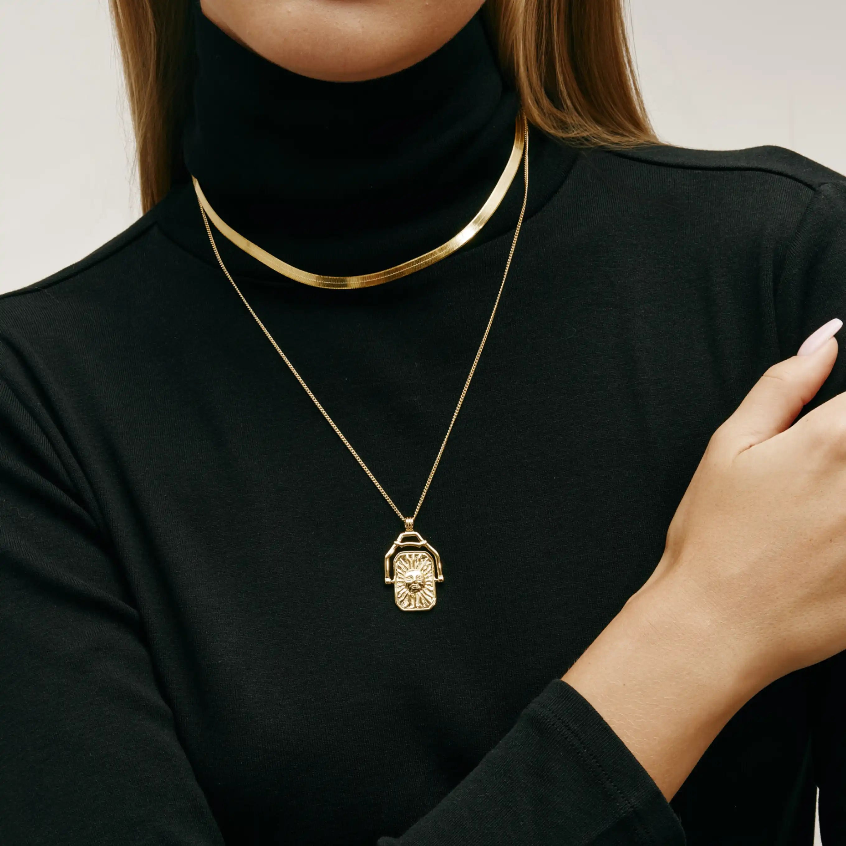 Solis Necklace Gold Sun Medallion Pendant Necklace