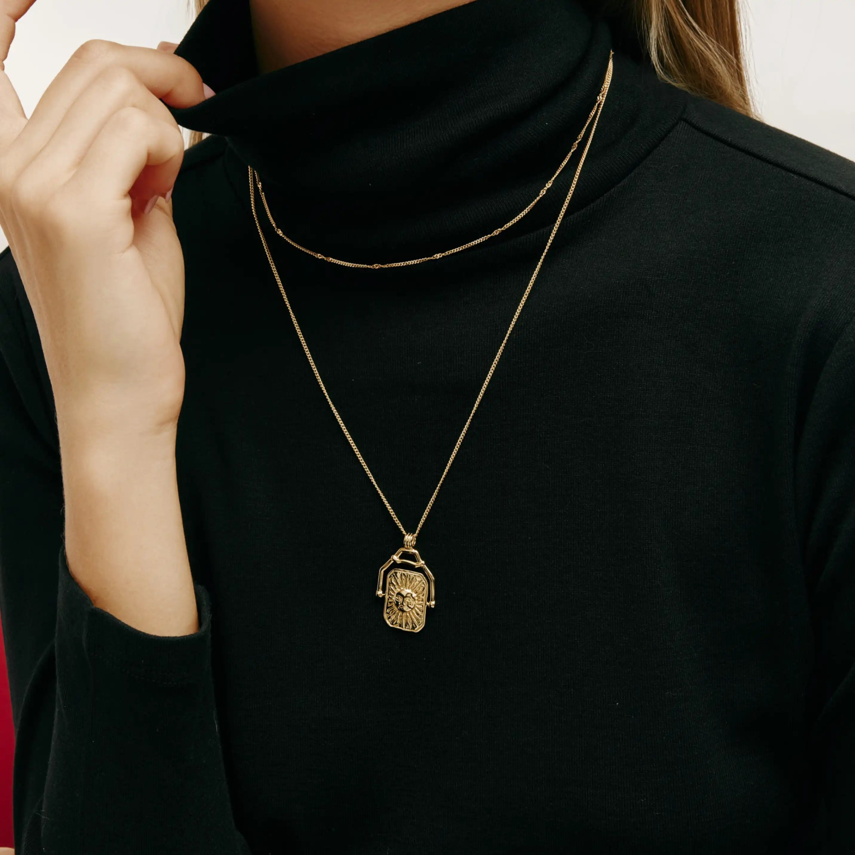Solis Necklace Gold Sun Medallion Pendant Necklace
